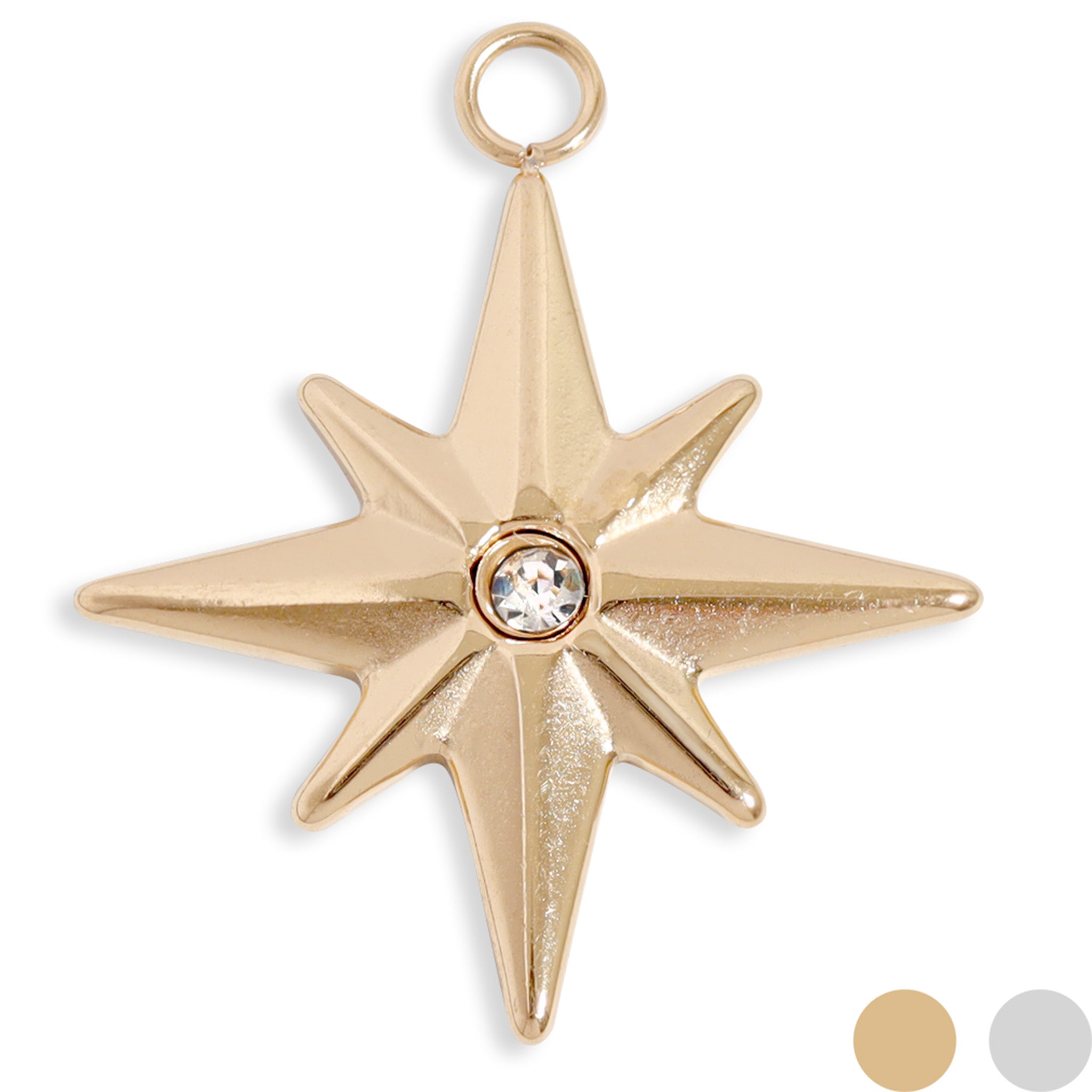 18K Gold PVD Stainless Steel CZ Compass Star Charm / PDL0205、mySite、dreamappss