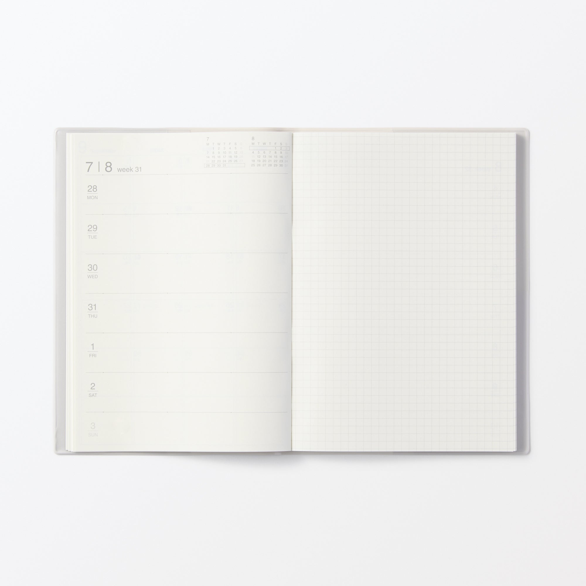  A5 White Gray Monthly/Weekly Planner From Aug. 2025 - Mon. Start、mySite、sugarbowlscore