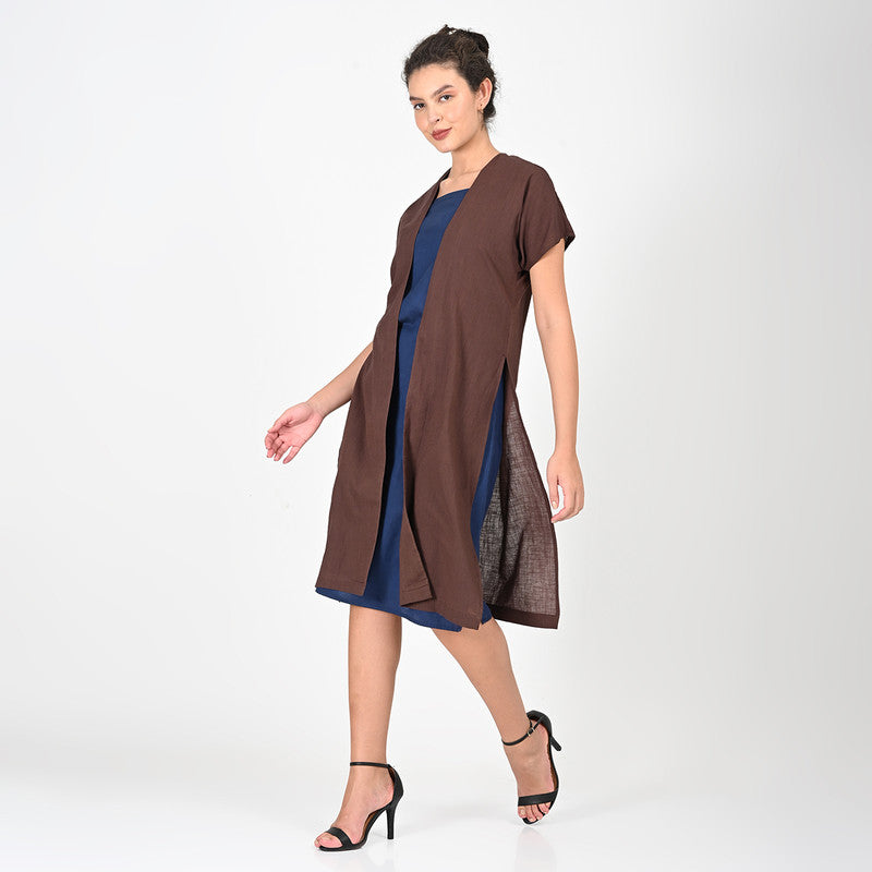 Cotton Solid Co Ord Set For Women | Overlay & Dress | Coffee Brown & Navy、mySite、camillekostekn