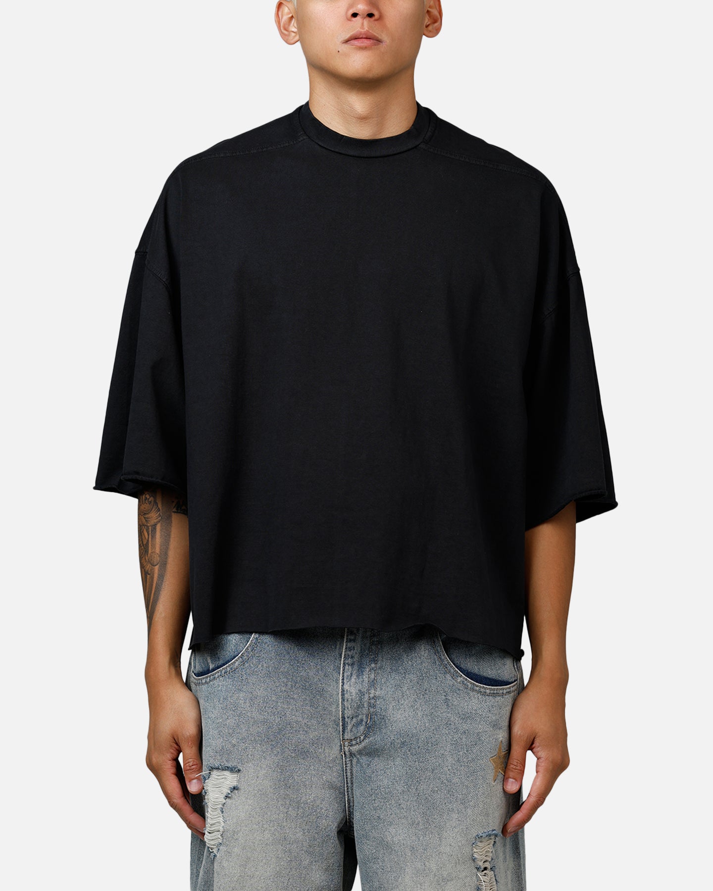 MNML Oversized Raw Hem T-Shirt Washed Black、mySite、zt4zffjzw