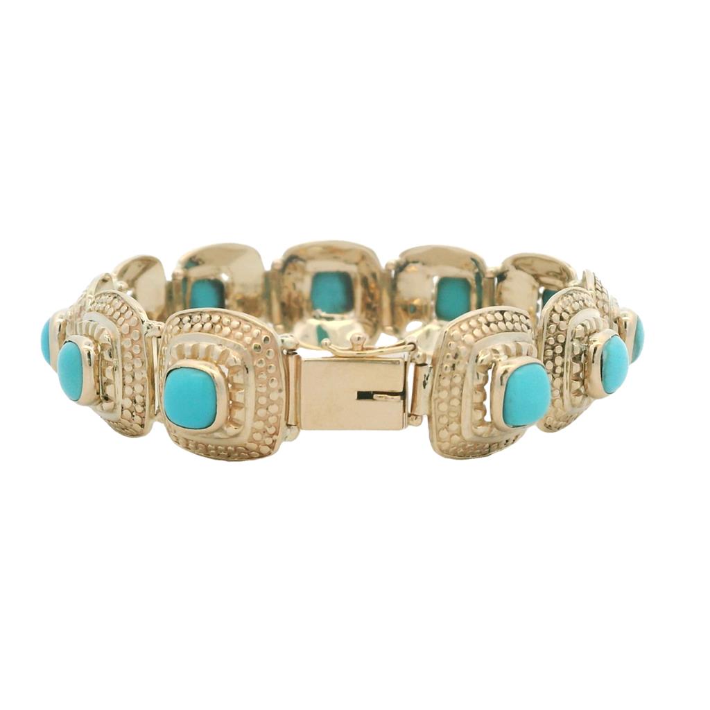 Estate 14K Yellow Gold Persian Turquoise Link Bracelet、mySite、botmansion