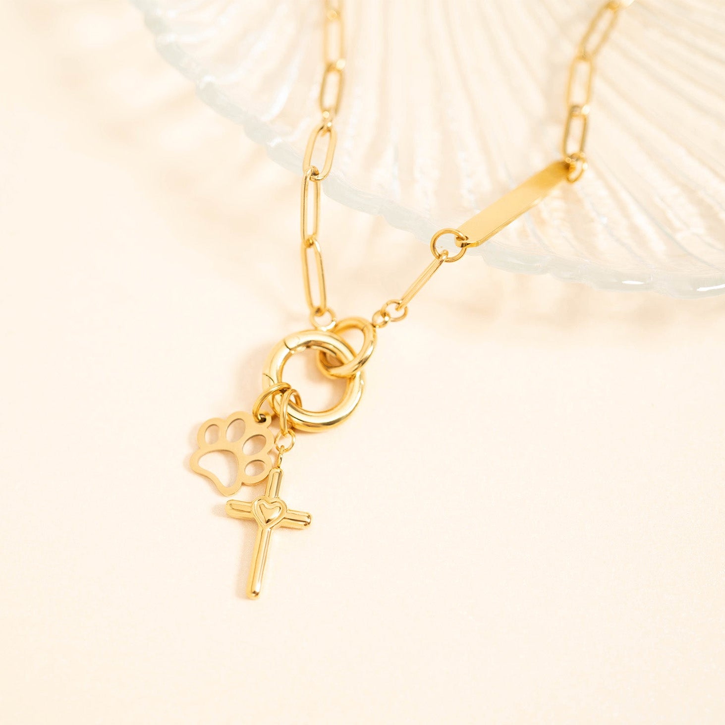 18K Gold PVD Engravable Paperclip Charm Holder Necklace / CHN0079、mySite、dreamappss