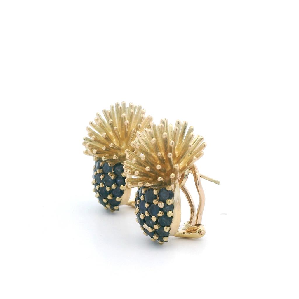 Estate 18K Yellow Gold Blue Sapphire Pineapple Stud Earrings、mySite、botmansion