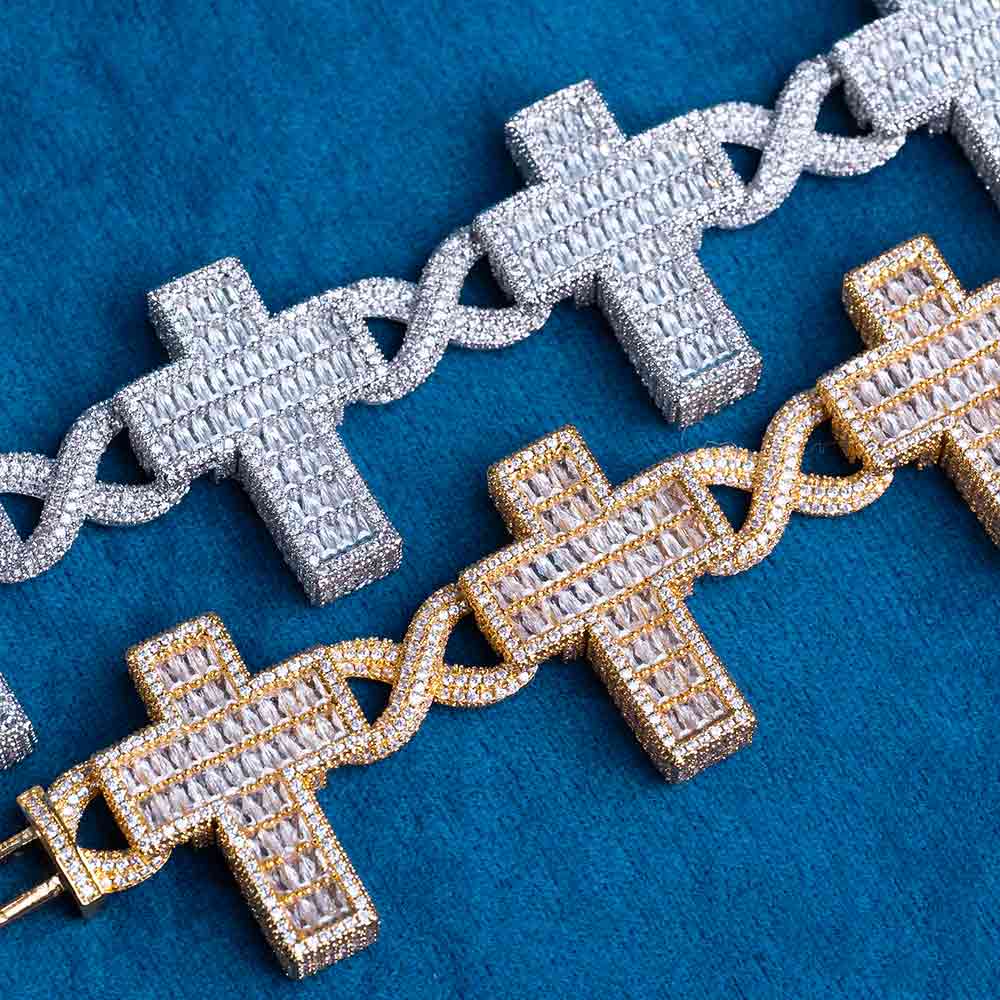 30MM Moissanite Cross Link Bracelet 14K Gold、mySite、hinf8tx79
