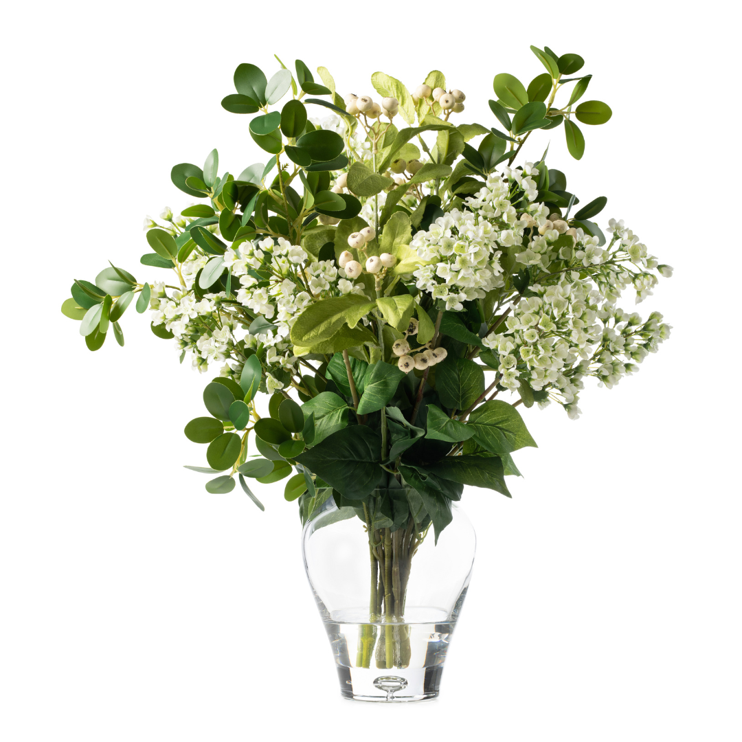  DH White Berry & Bloom Arrangement in Tapered Glass Vase、mySite、elrpsem3k
