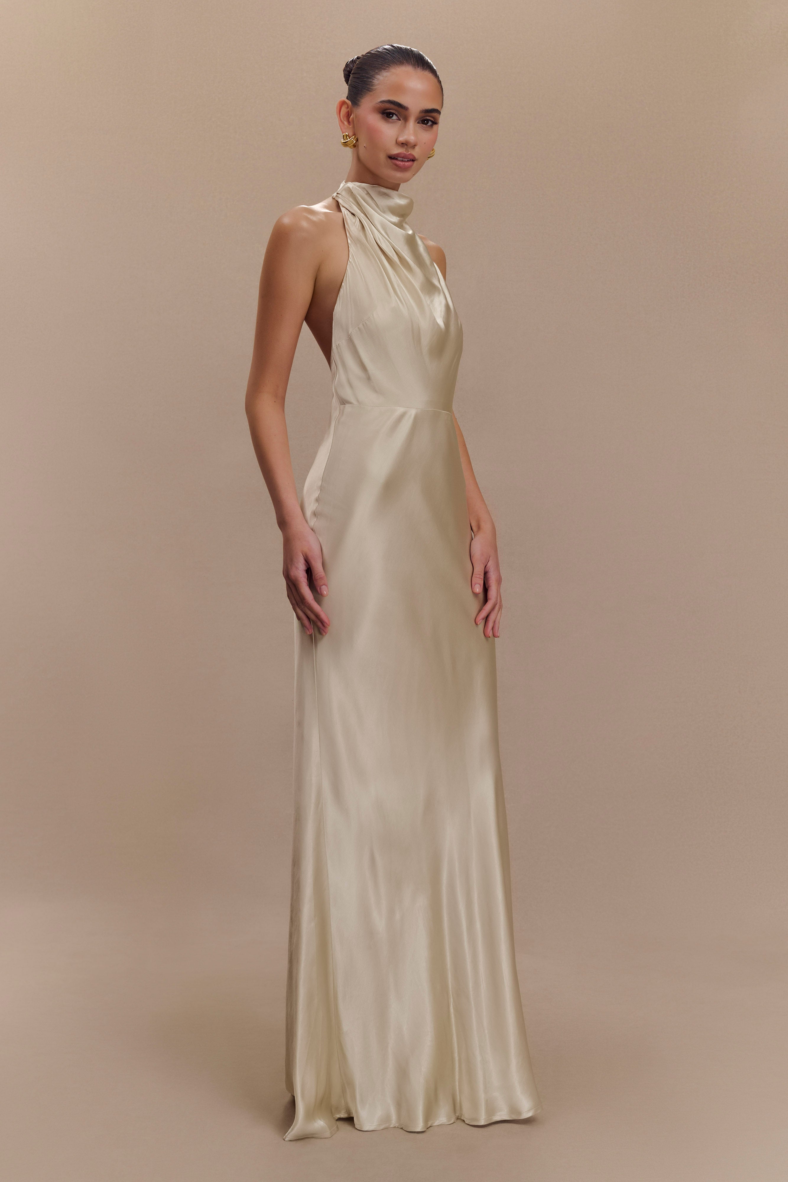 Esther Iridescent Satin Cowl Maxi Dress - Gold、mySite、solidvoid