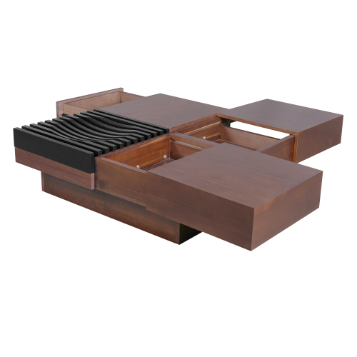 ITALIAN RETRO - INSPIRED ACACIA WOOD STORAGE COFFEE TABLE ,BROWN & BLACK COLOR、、eastwooduniform