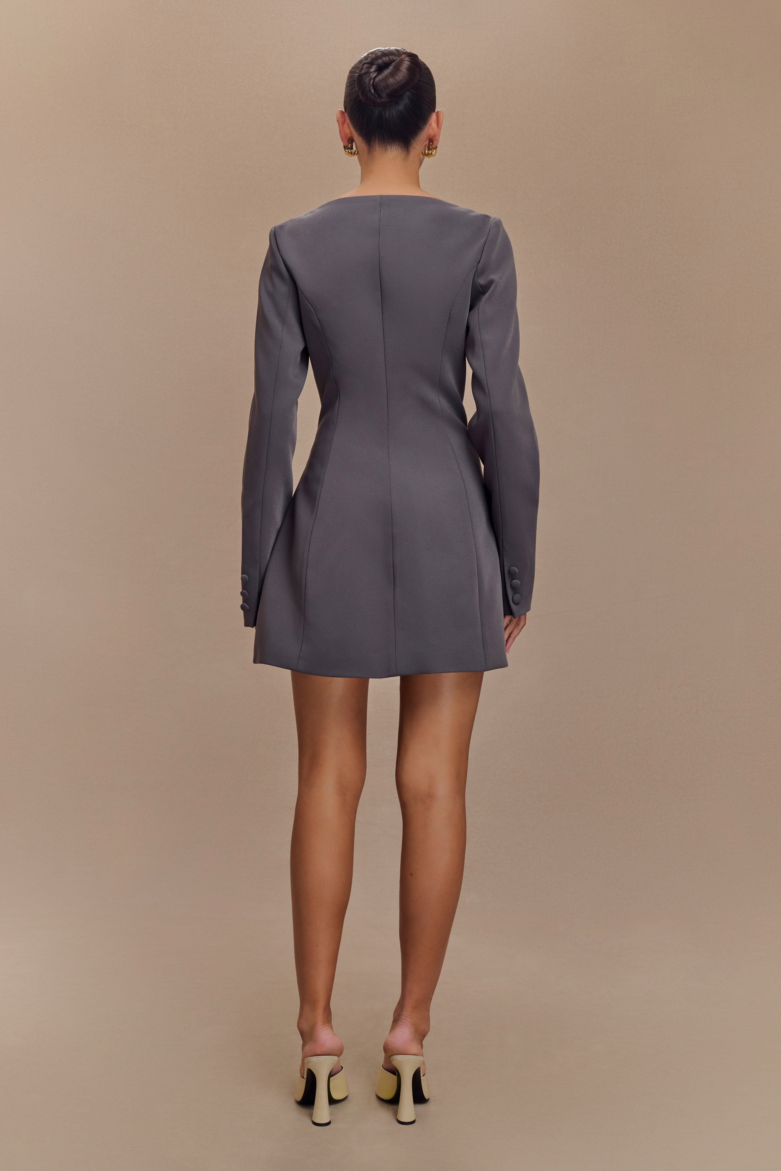 Jolie Boat Neck Suiting Mini Dress - Charcoal Grey、mySite、solidvoid