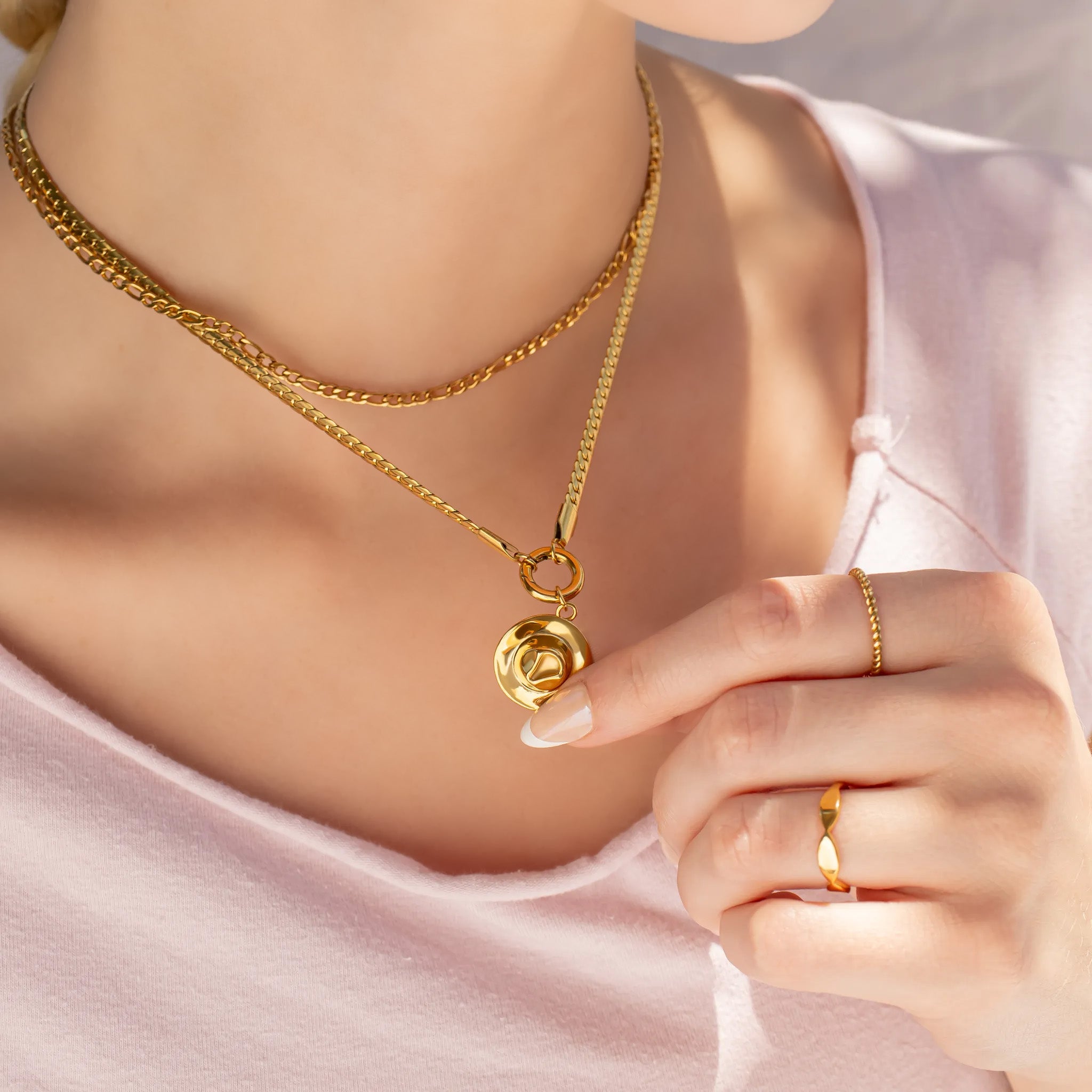 18K Gold PVD Stainless Steel Curb Chain Charm Holder Necklace / CHN0102、mySite、dreamappss