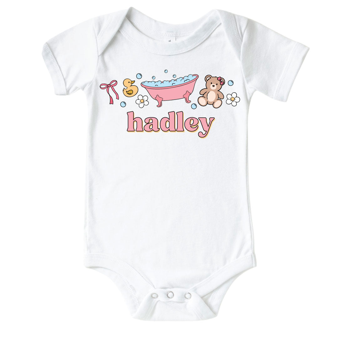  Personalized Bathtime Besties Pink Graphic Bodysuit | White、mySite、layawaytickets