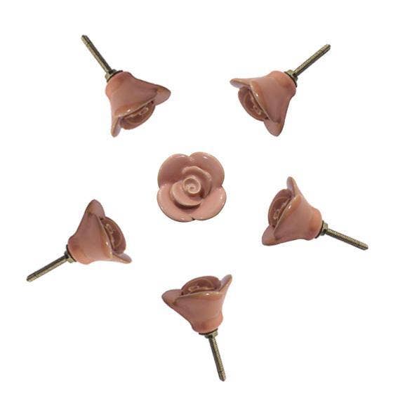 Rose Ceramic Knobs Set of 6-Handcrafted Victorian Style Pink、mySite、g9winljtr