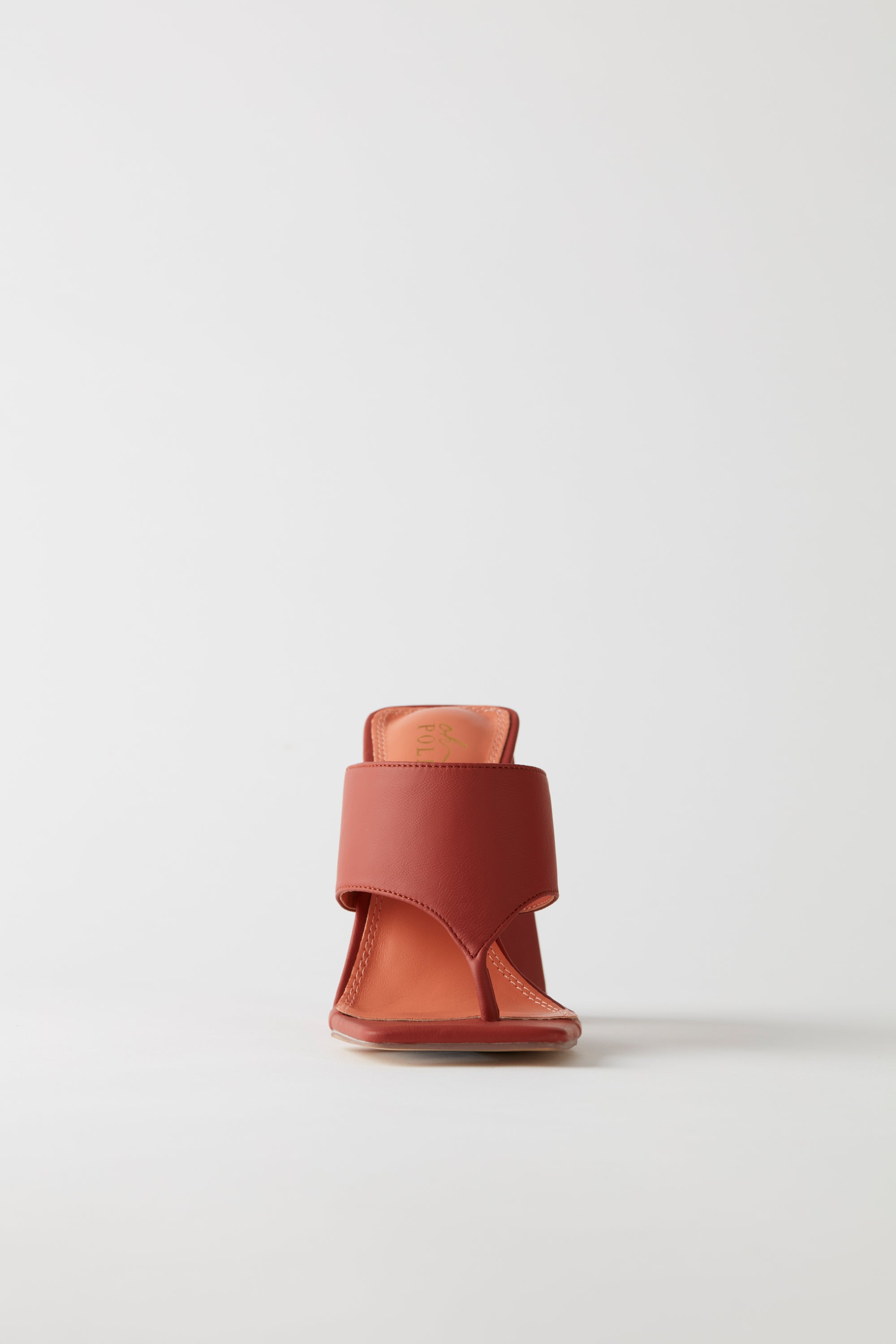 Toe Post Leatherette Mule Heels in Terracotta、mySite、solidvoid