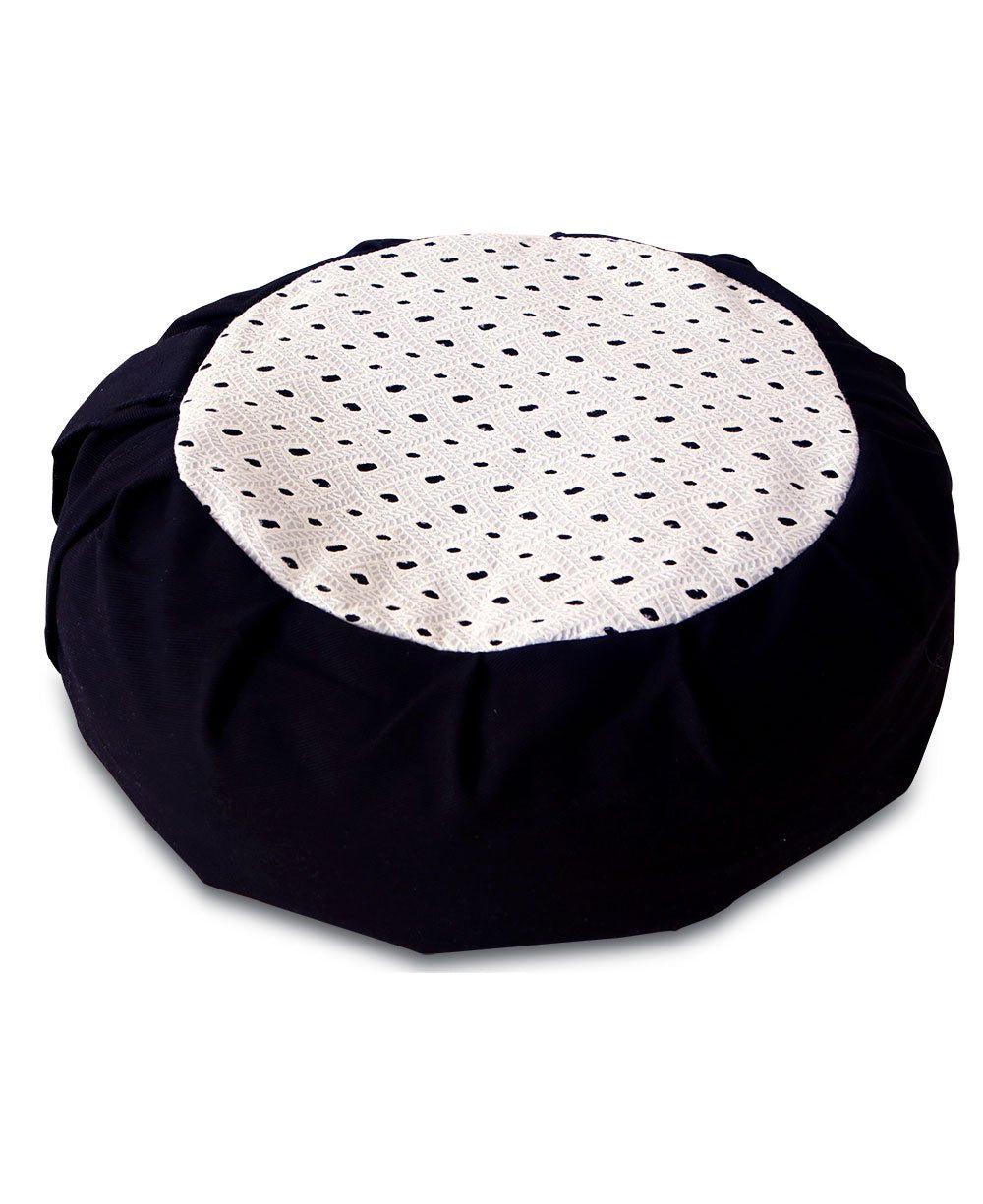 White Eyelet with Black Base Zafu Meditation Cushion、mySite、topwebapps