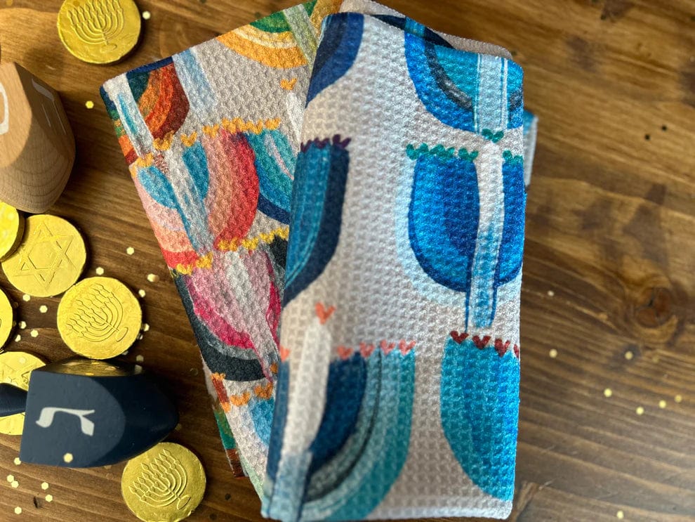 Blue Menorahs Hanukkah Kitchen Tea Towel、mySite、topwebapps