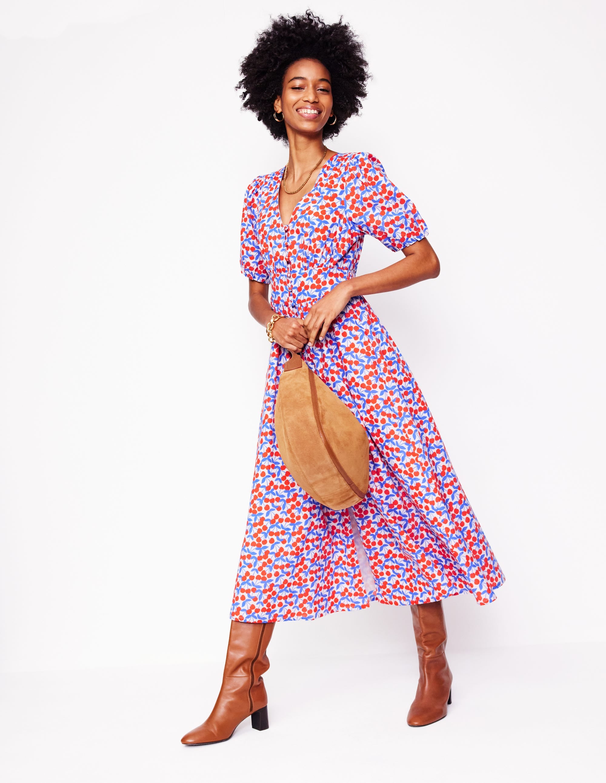  Button Through Cotton Dress-Chalk Pink, Cherry Cascade、mySite、ashleygrahame