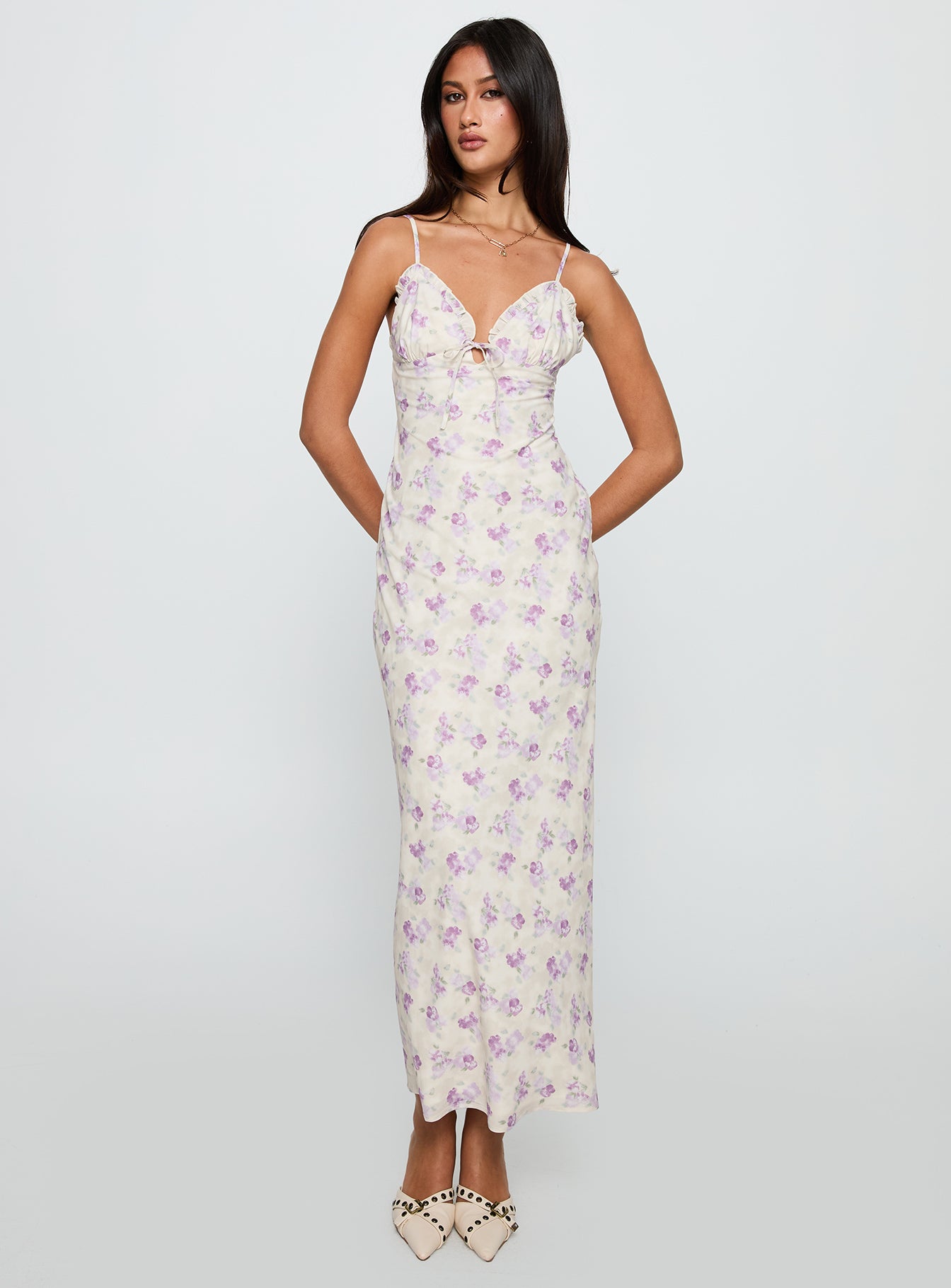 Jessamine Frill Maxi Dress White / Lilac、mySite、solidvoid