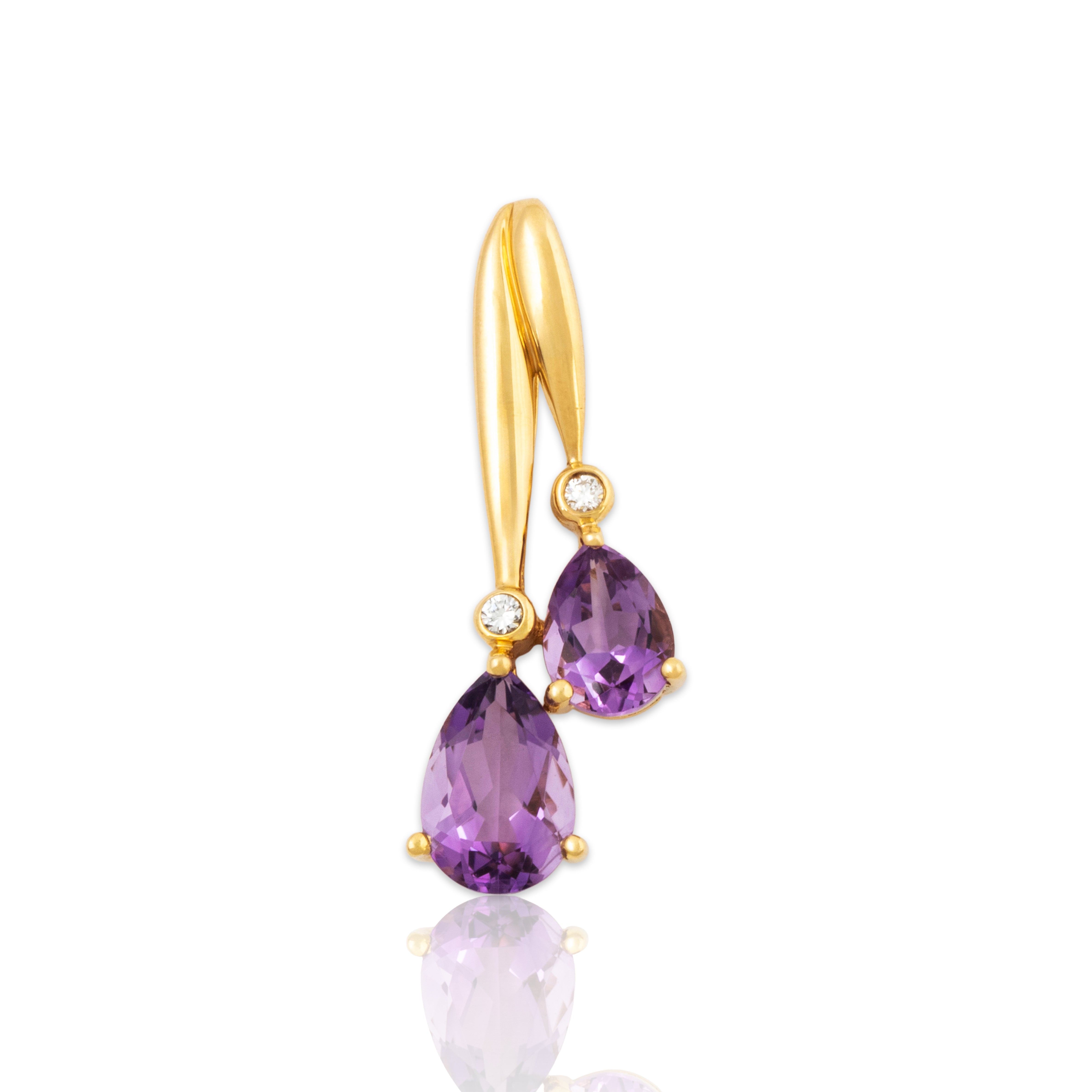 Vintage 18k Yellow Gold 1.56cttw Amethyst Diamond Duet Of Teardrops Pendant、mySite、hinf8tx79