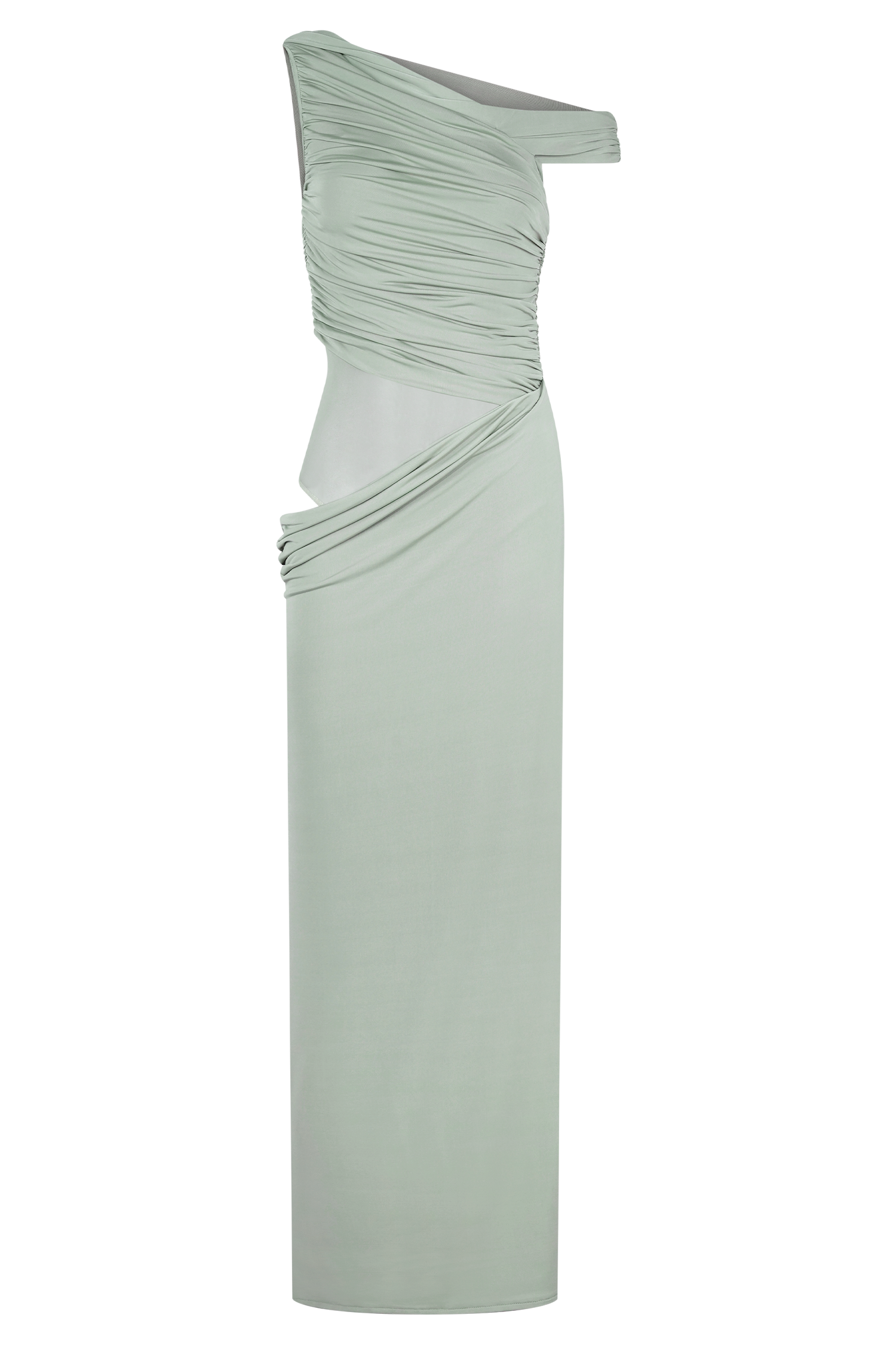 Callen One Shoulder Slinky Maxi Dress - Sage、mySite、solidvoid
