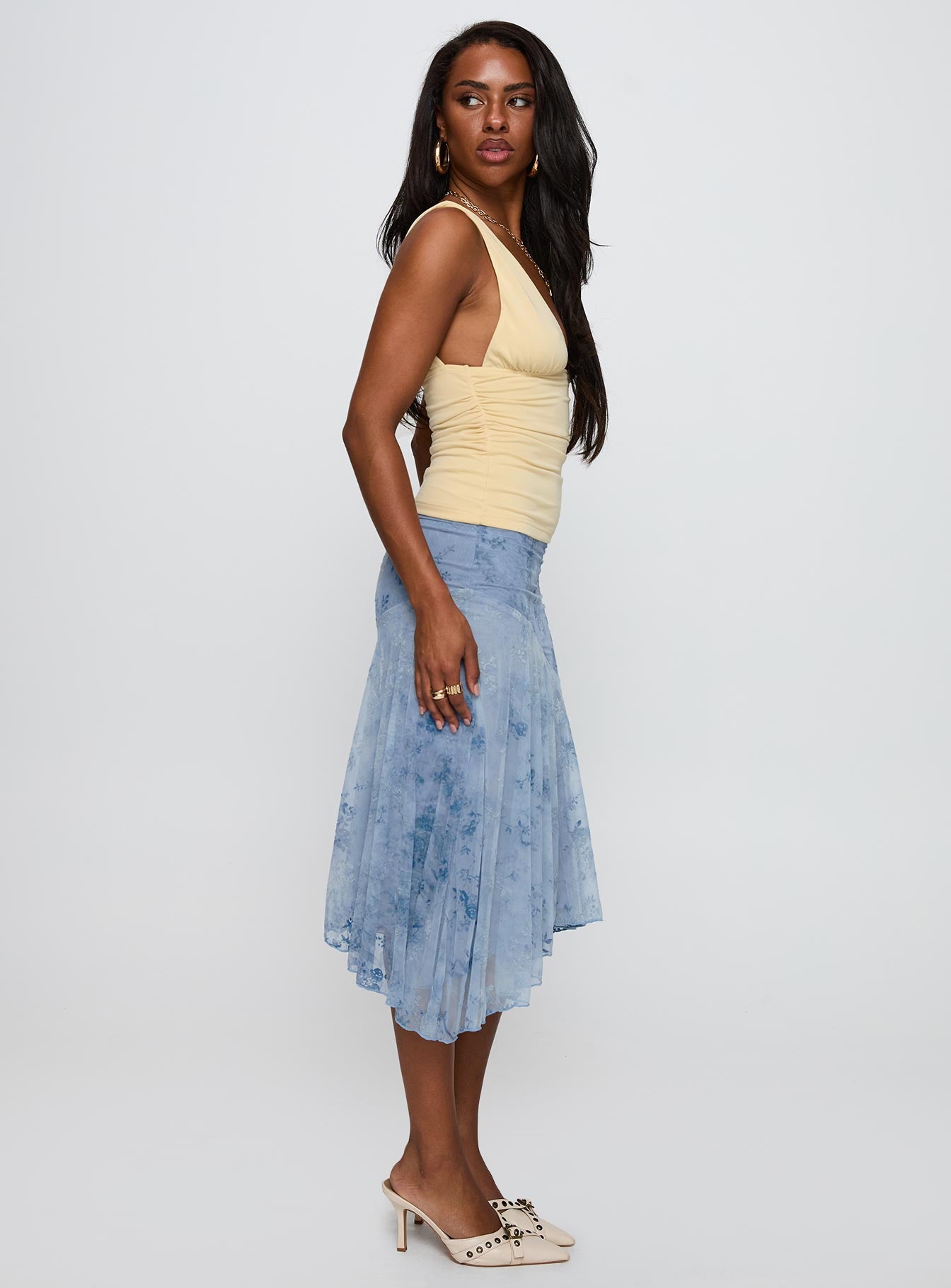 Summer Rain Asymmetrical Midi Skirt Blue、mySite、solidvoid