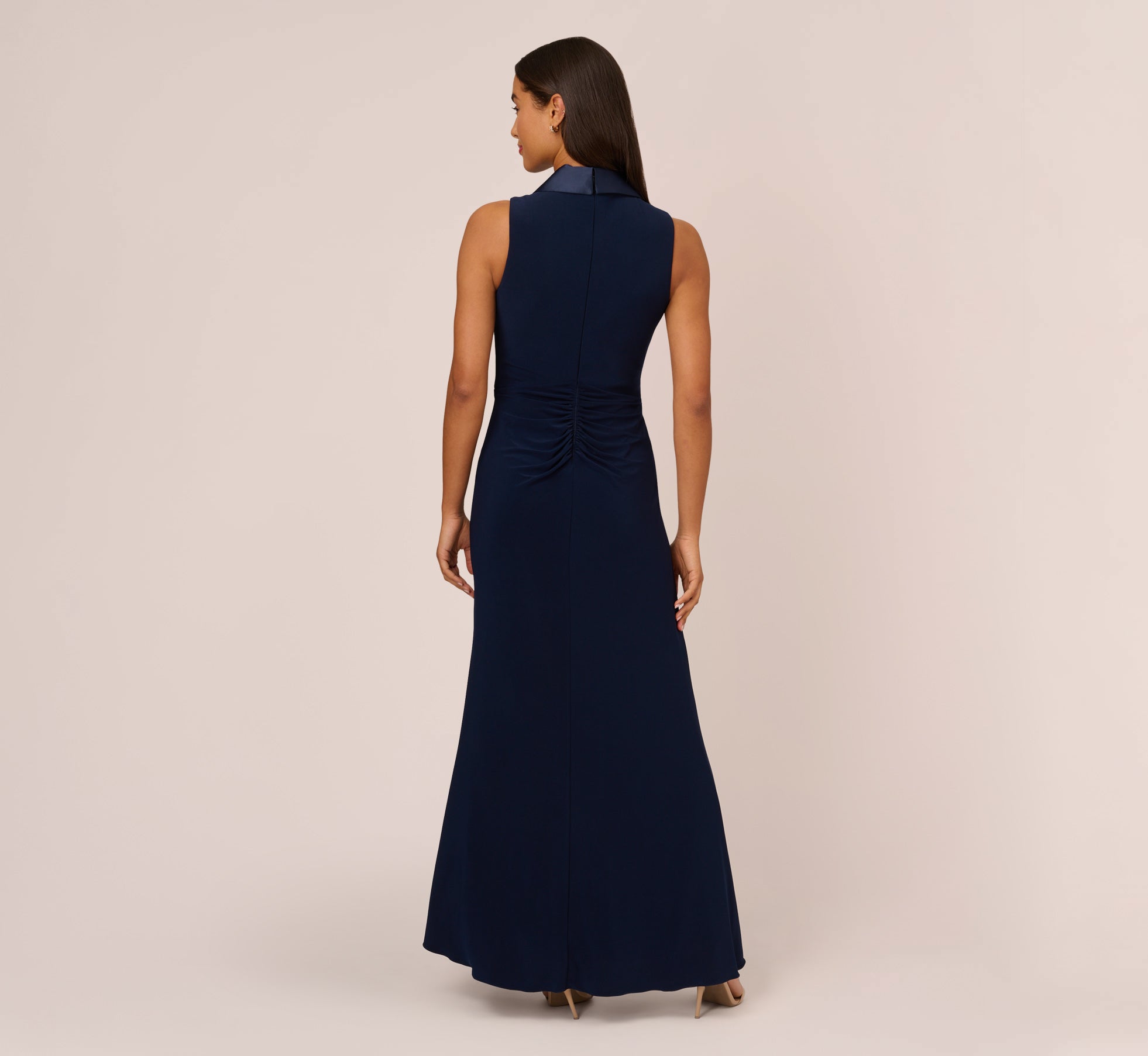 Matte Jersey Twist Front Tuxedo Long Gown In Midnight、mySite、solidvoid