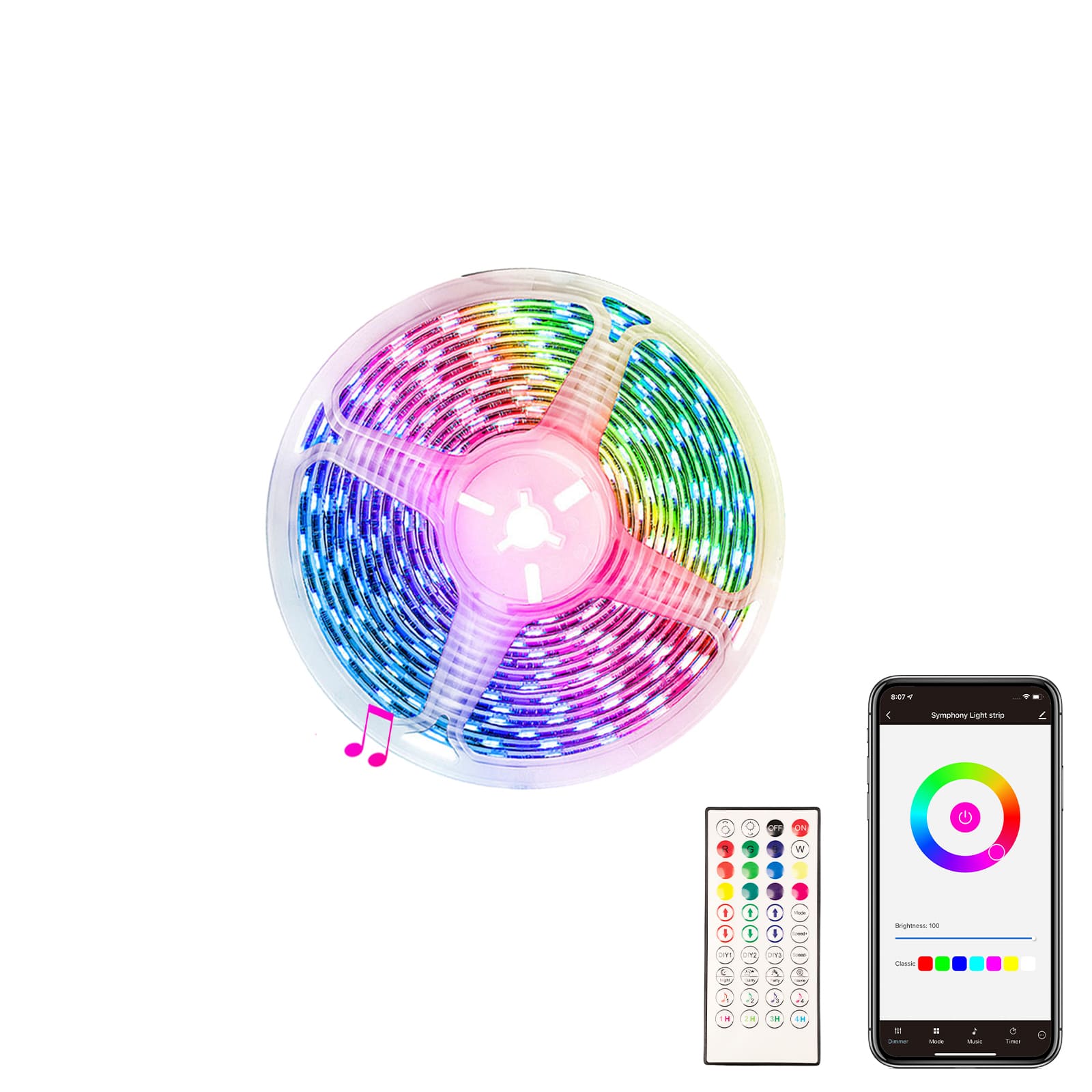 MOES WiFi Smart LED Light Strip RGB Strip Light 5050 Controller Party Music Sync Mic Sound Color Changing LED Strips with Remote、mySite、fannypackpong