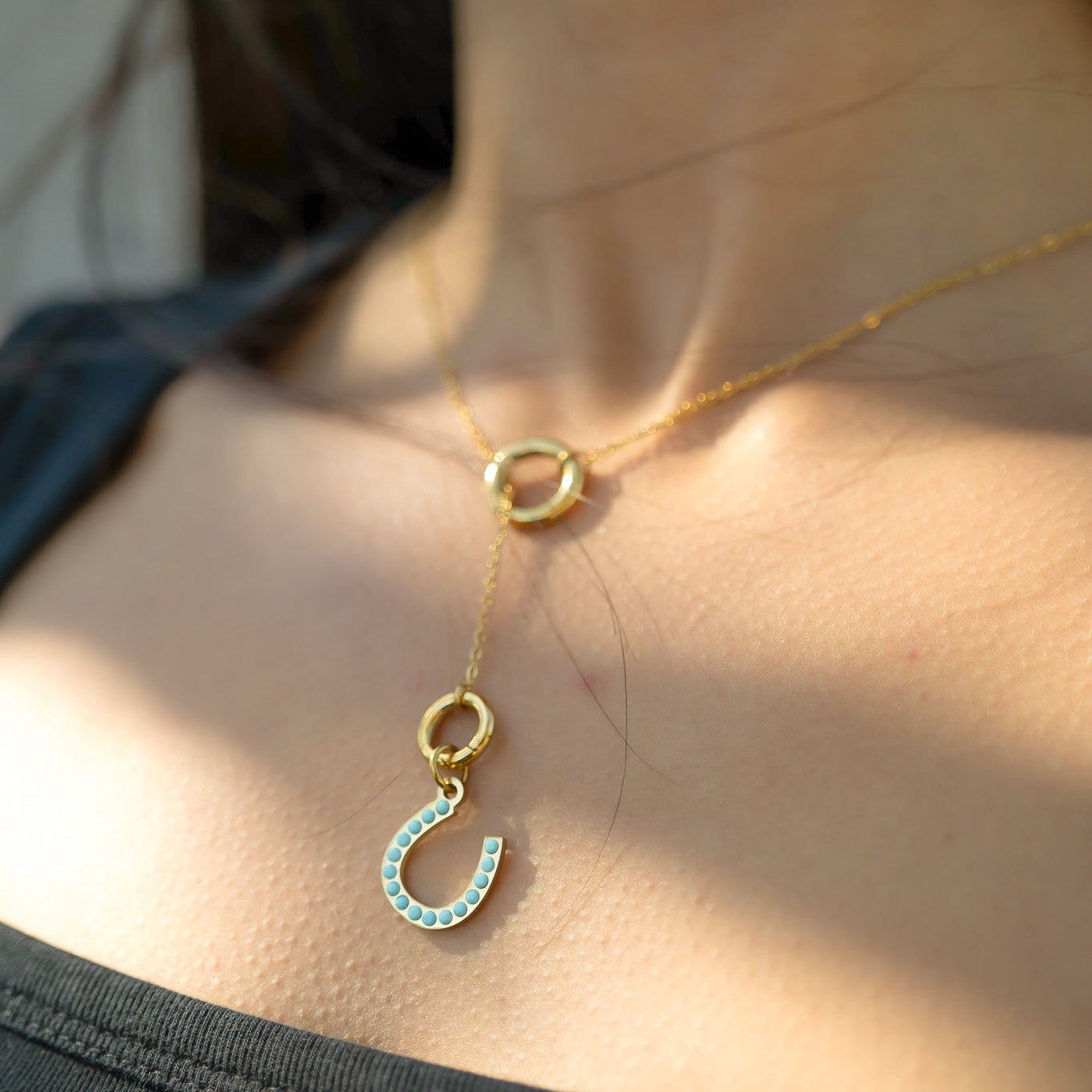 18K Gold PVD Stainless Steel Turquoise Stone Horseshoe Charm / PDL0228、mySite、dreamappss