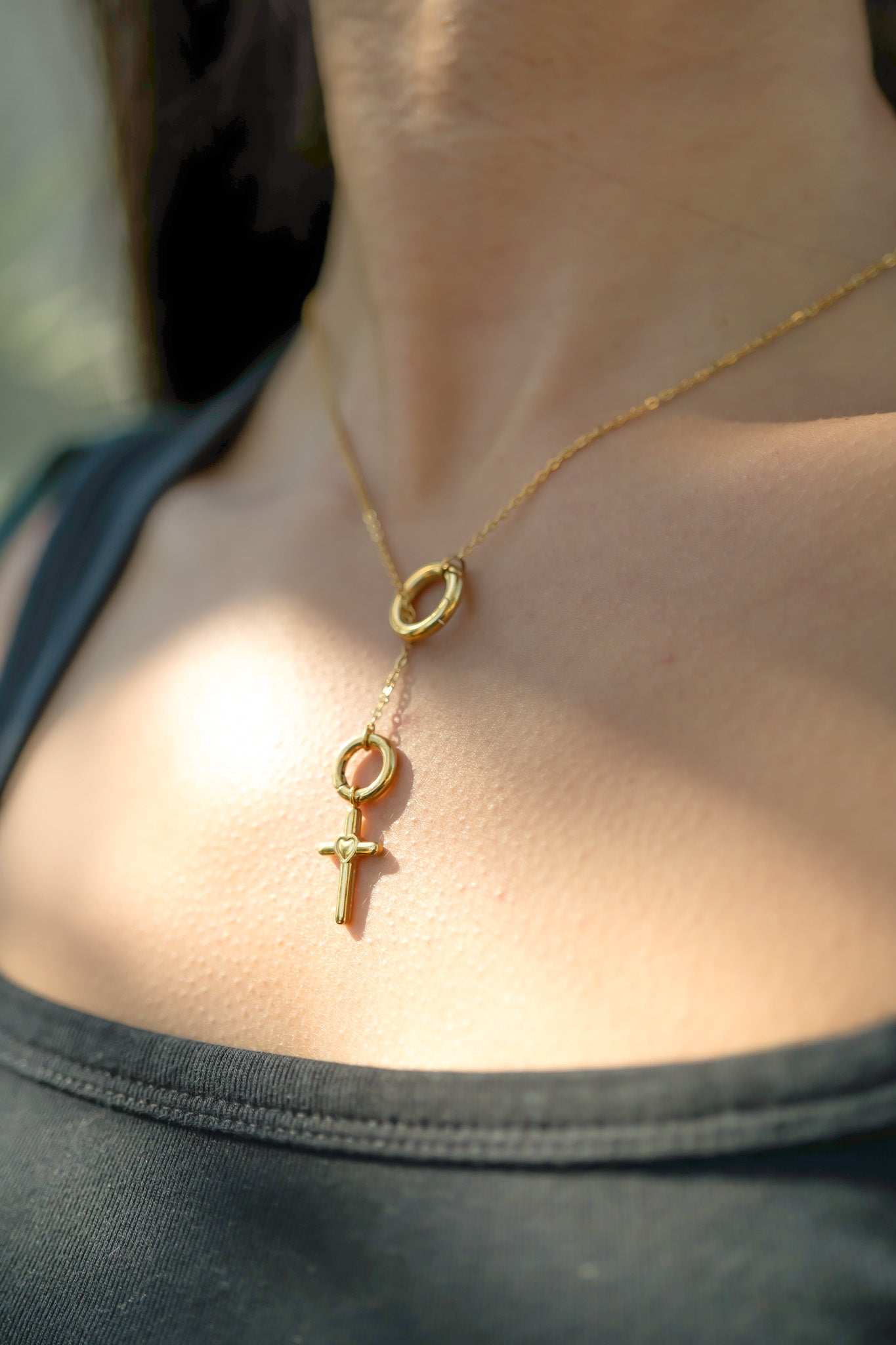 18K Gold PVD Stainless Steel Cross with Heart Charm / PDL0058、mySite、dreamappss