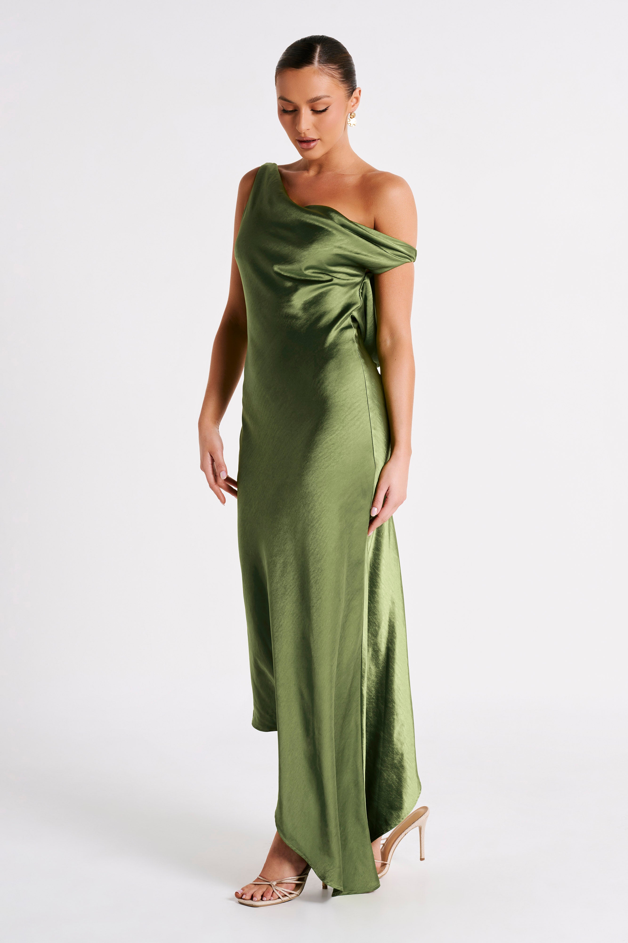 Yvette Slip Maxi Dress With Asymmetrical Hem - Emerald、mySite、solidvoid