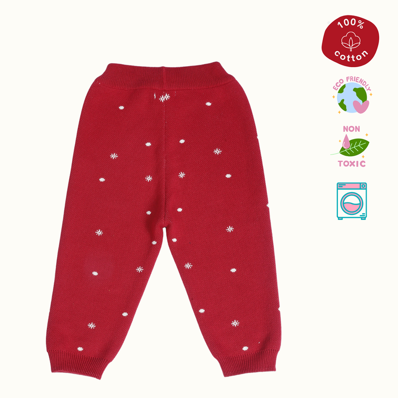 Cotton Jacquard Sweater, Lower & Cap Set | Santa Printed | Cherry Red | Set of 3、mySite、camillekostekn