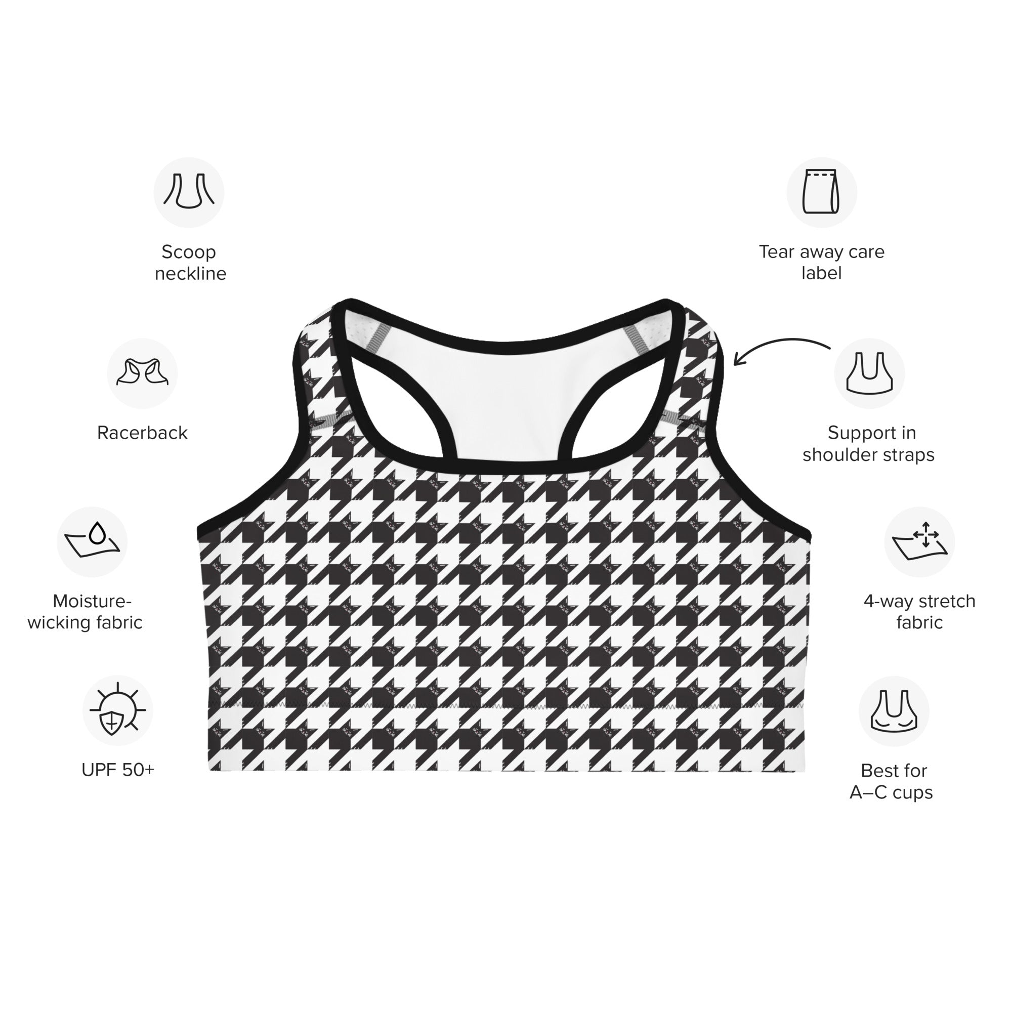 Black Cat Houndstooth Sports Bra、mySite、camillekostekn
