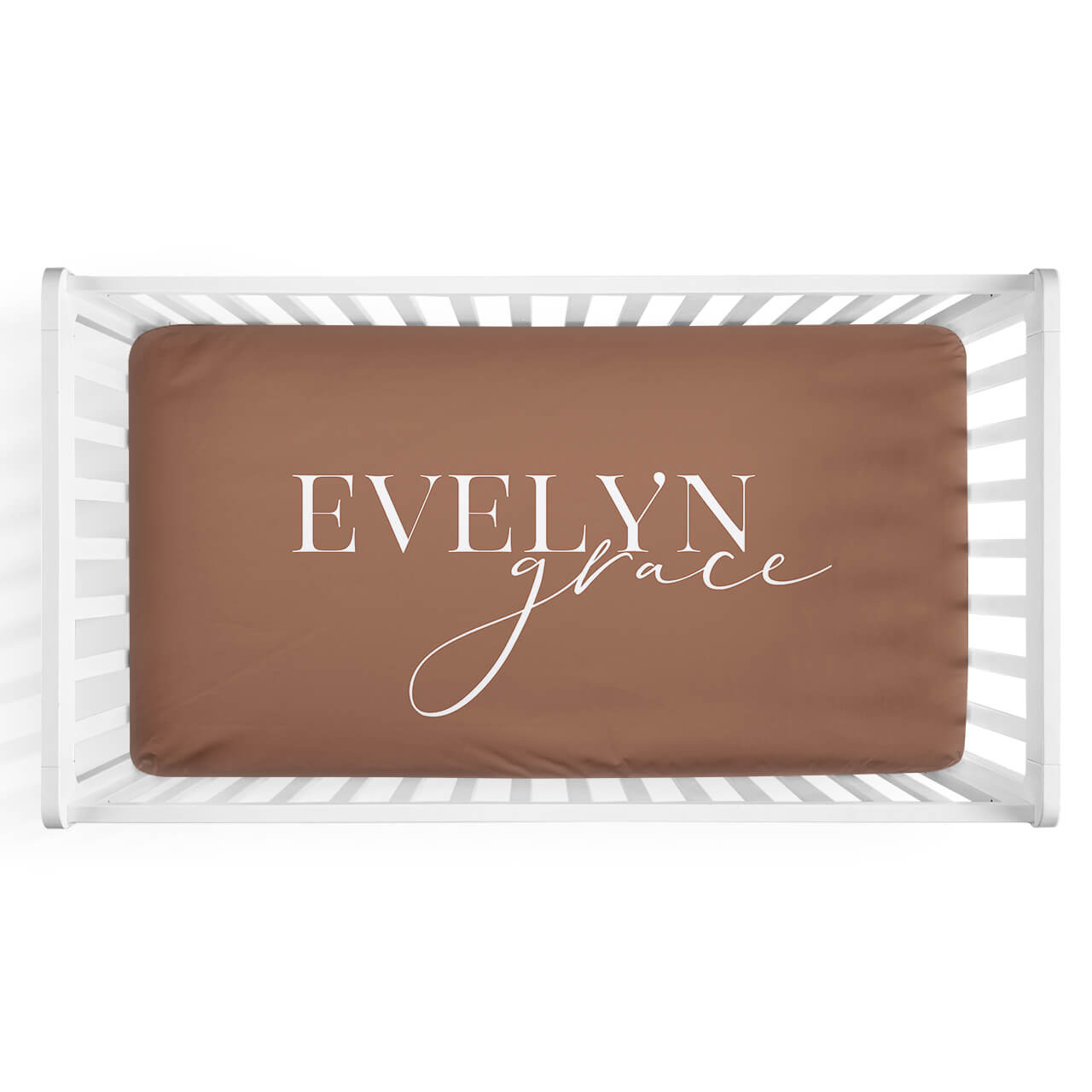  Personalized Crib Sheet in Camel | Modern Font Duo、mySite、layawaytickets