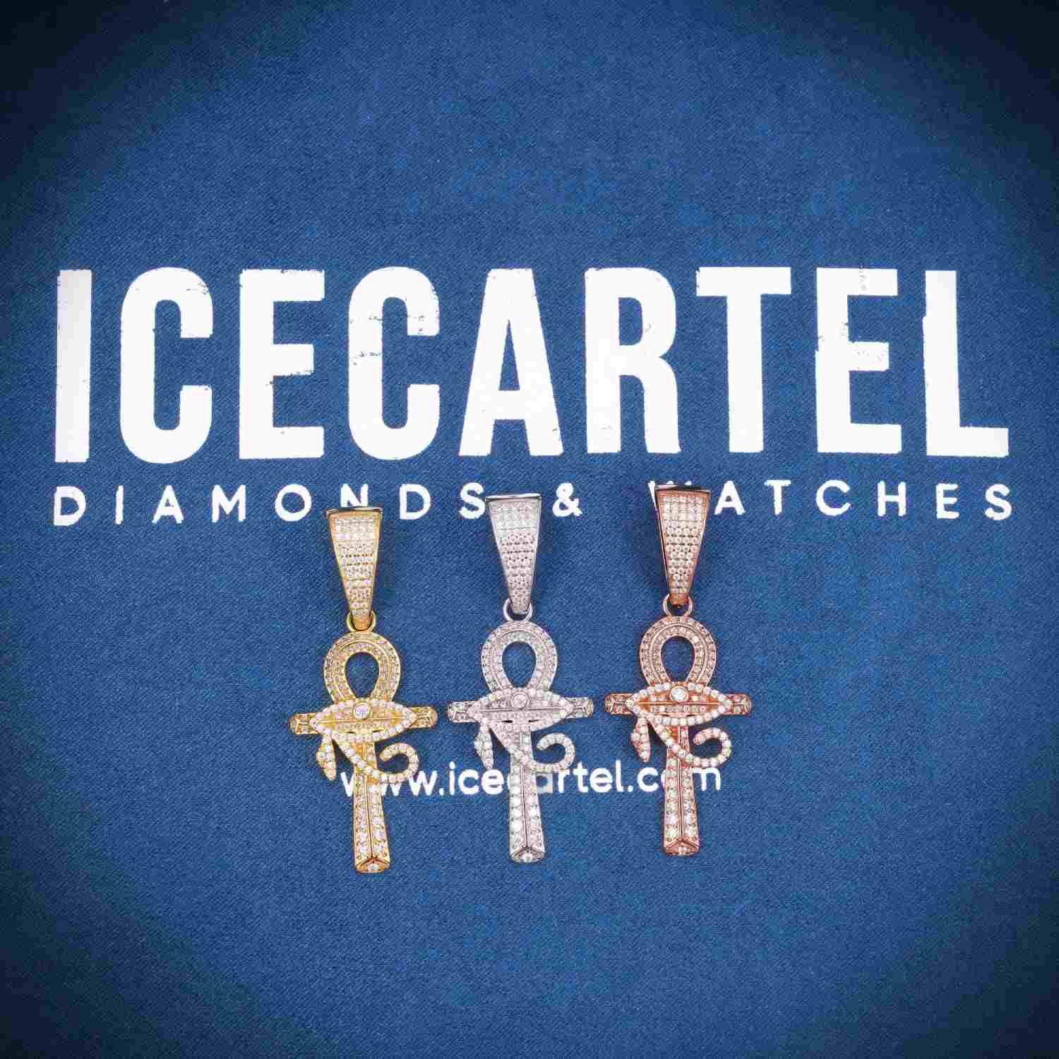 Moissanite Horus Eye Ankh Cross Pendant 14K Gold、mySite、hinf8tx79