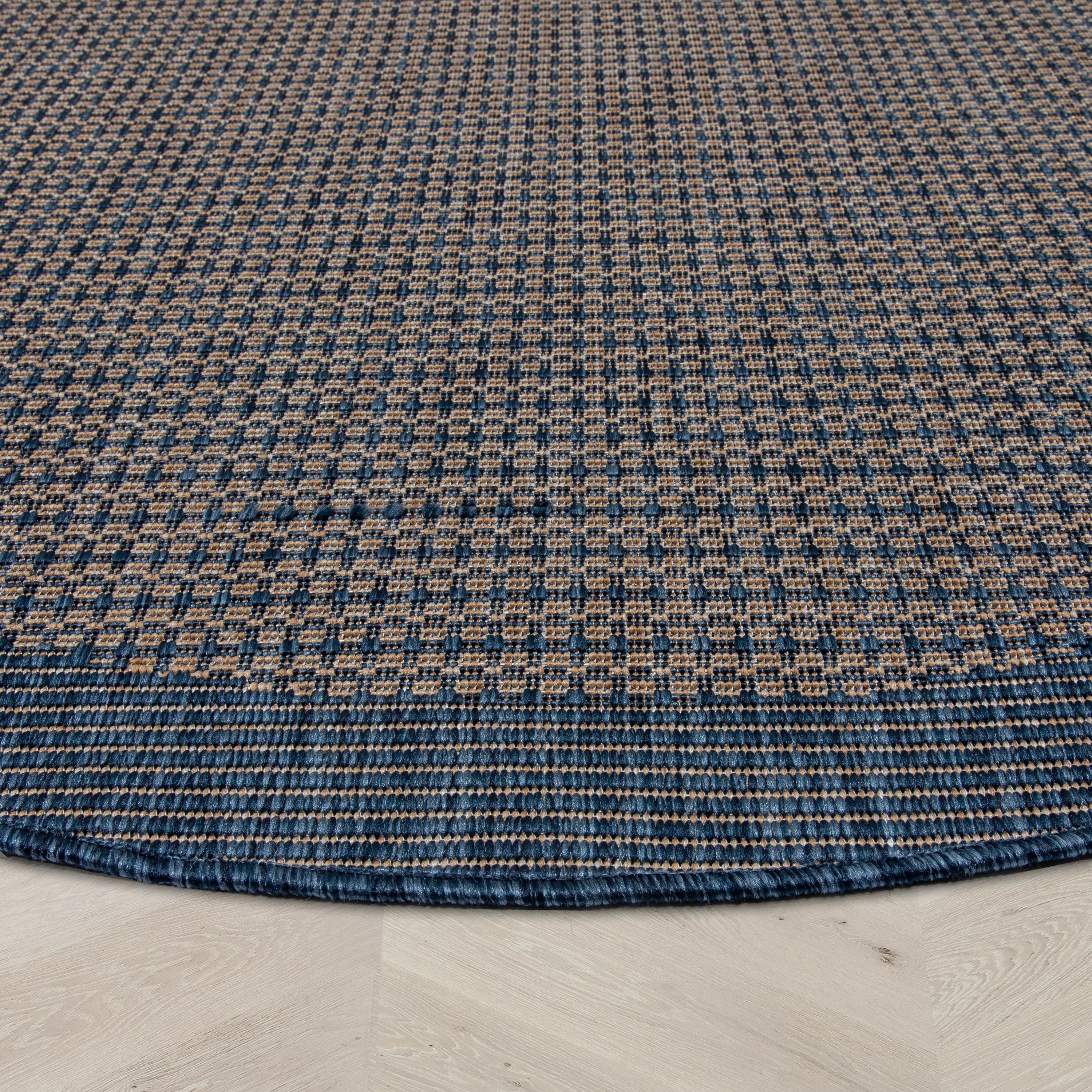 Odin Solid & Striped Border Indoor Outdoor Blue Flatweave Rug、mySite、gigharbornorthrealestate