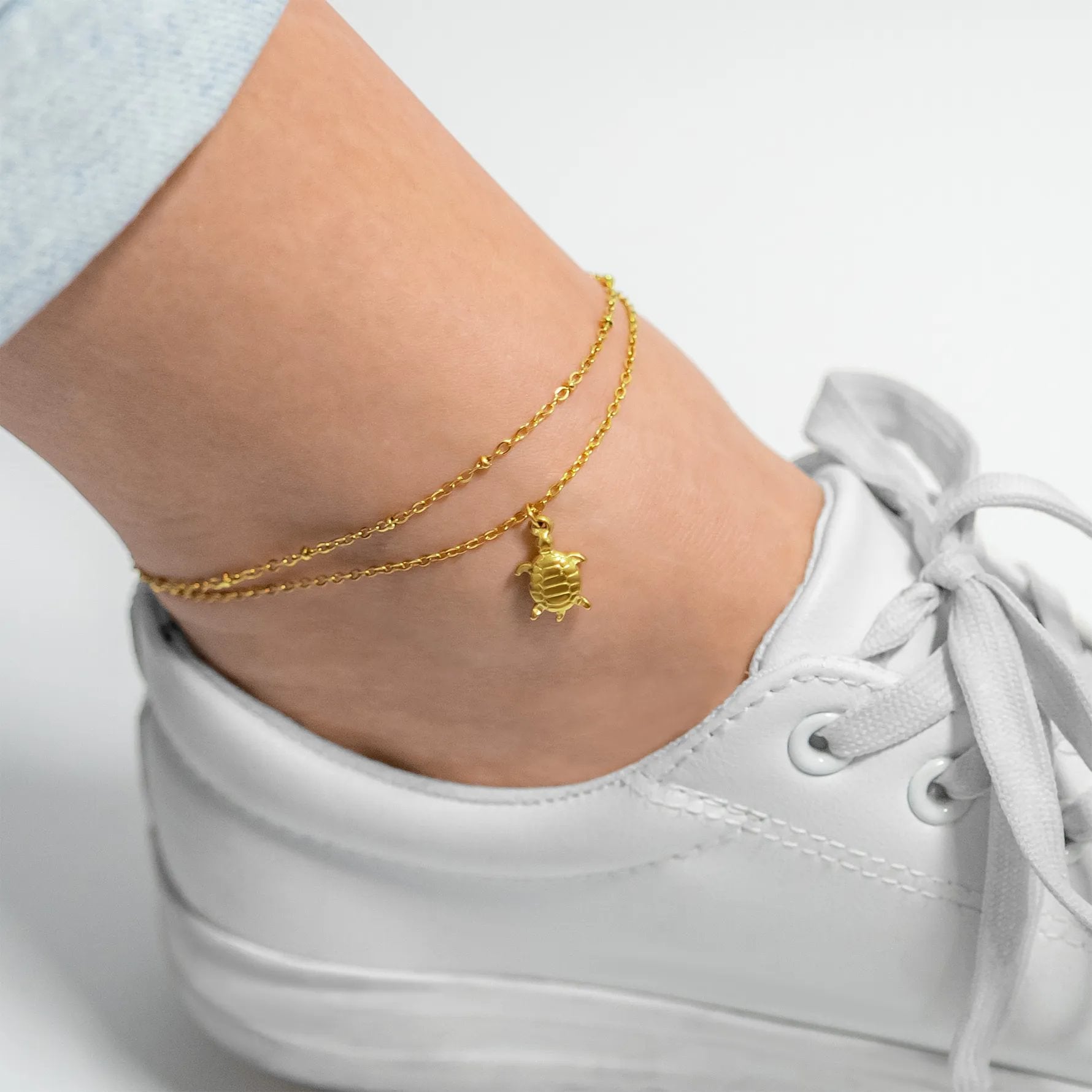18K Gold PVD Stainless Steel Sea Turtle Charm Anklet / BRJ1028、mySite、dreamappss