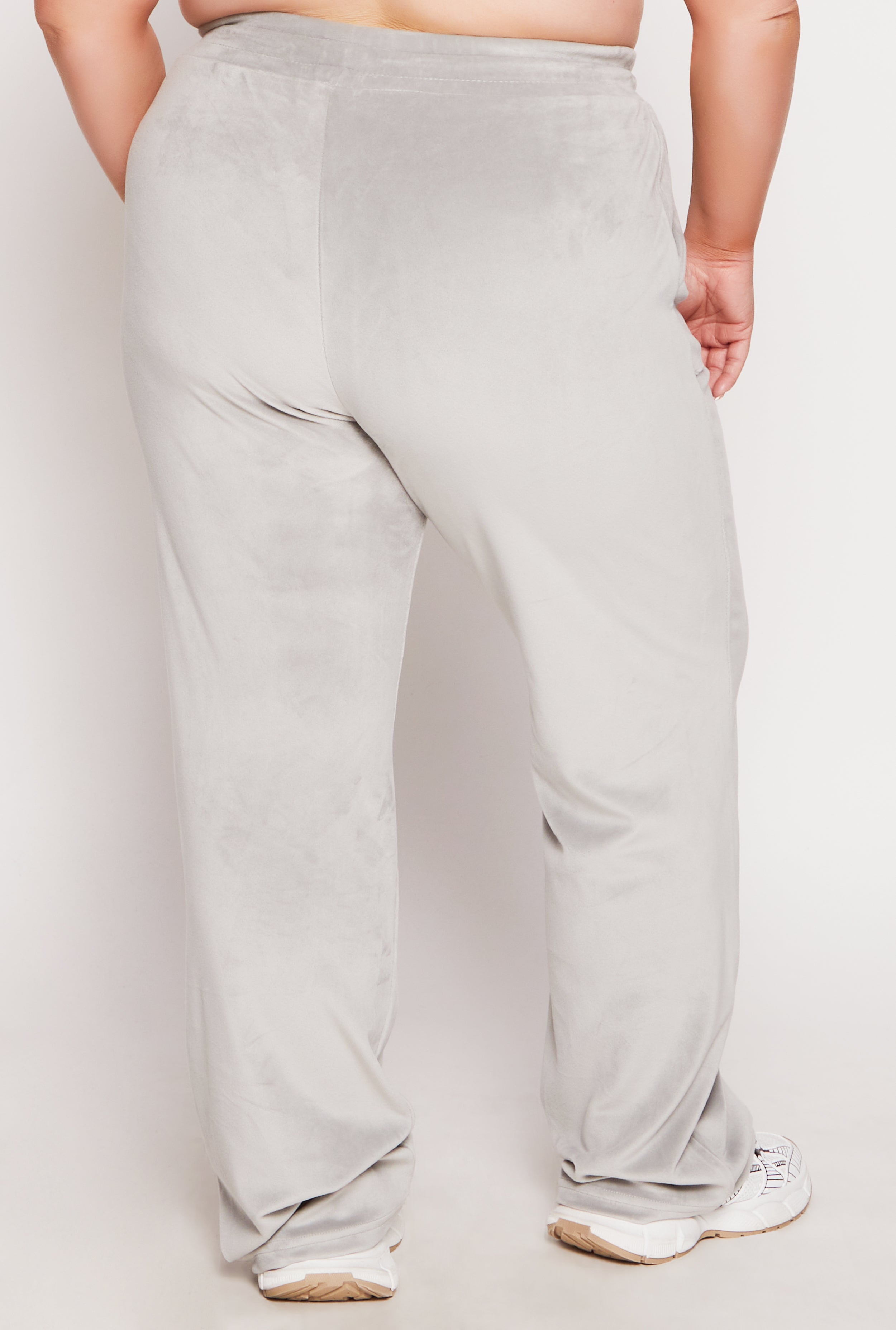 Plus Size Velour Drawstring Straight Leg Pants、mySite、camillekostekn