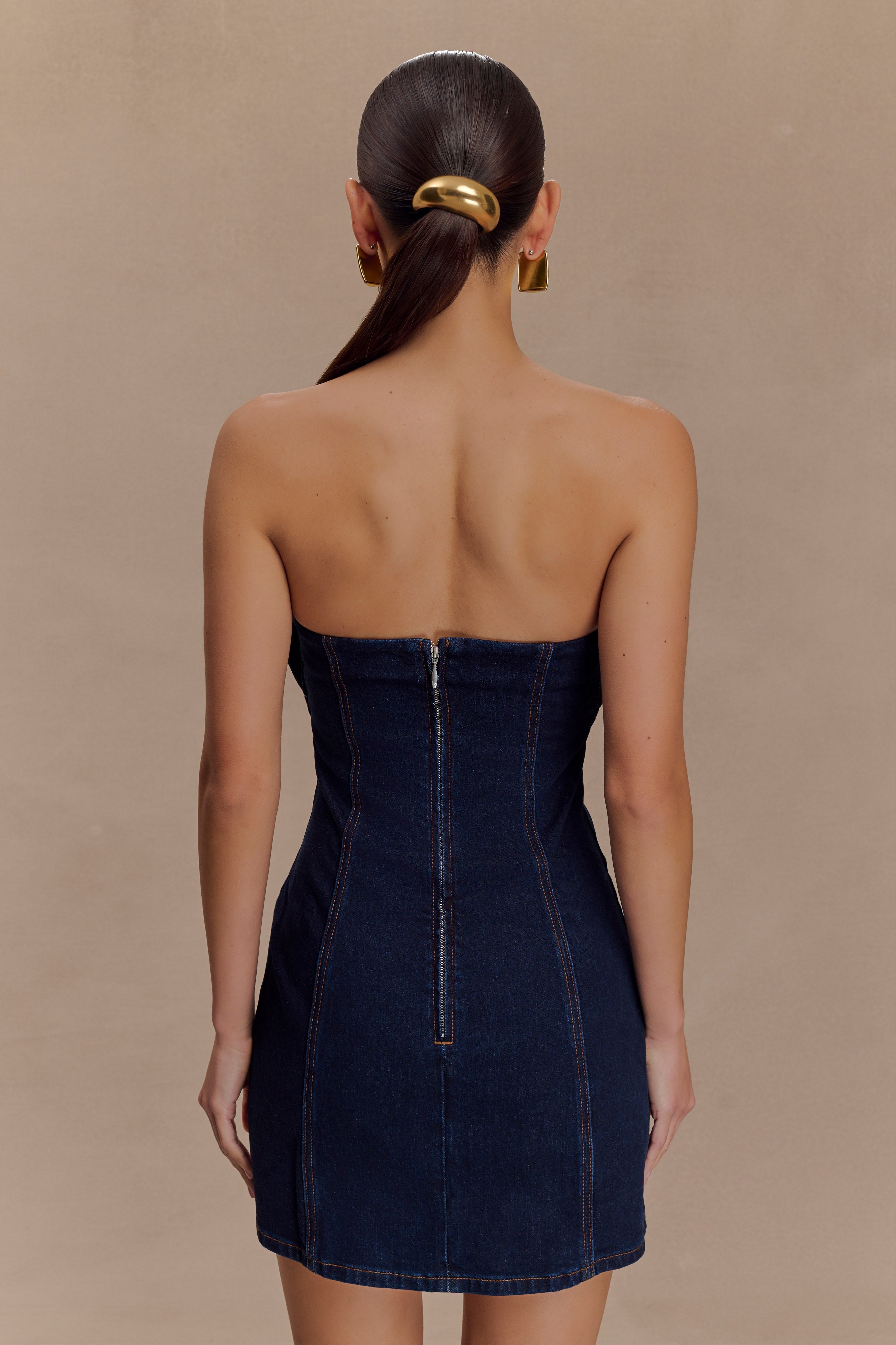 Raesha Frill Denim Mini Dress - Indigo Blue、mySite、solidvoid