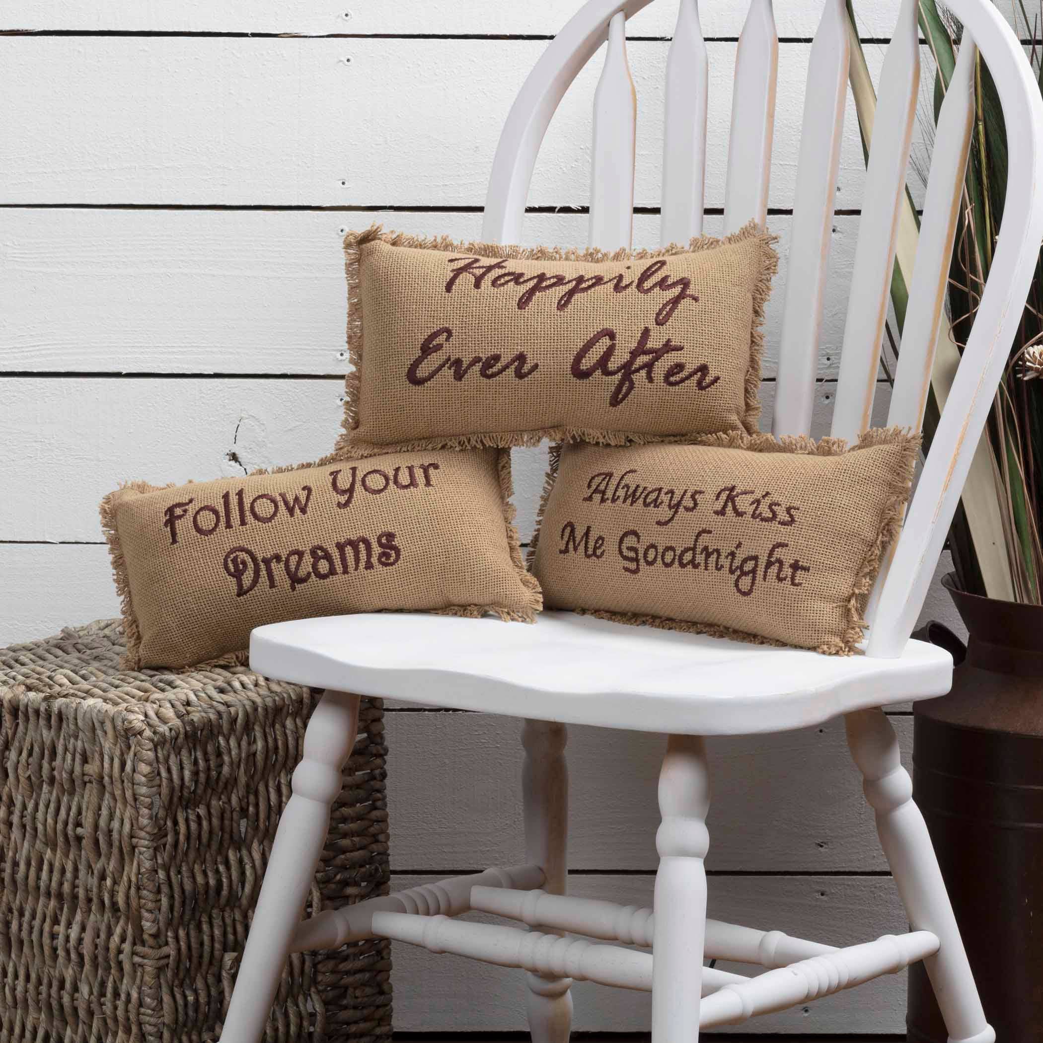 Happily Ever After Burlap Country Primitive Throw Pillow *、mySite、g9winljtr