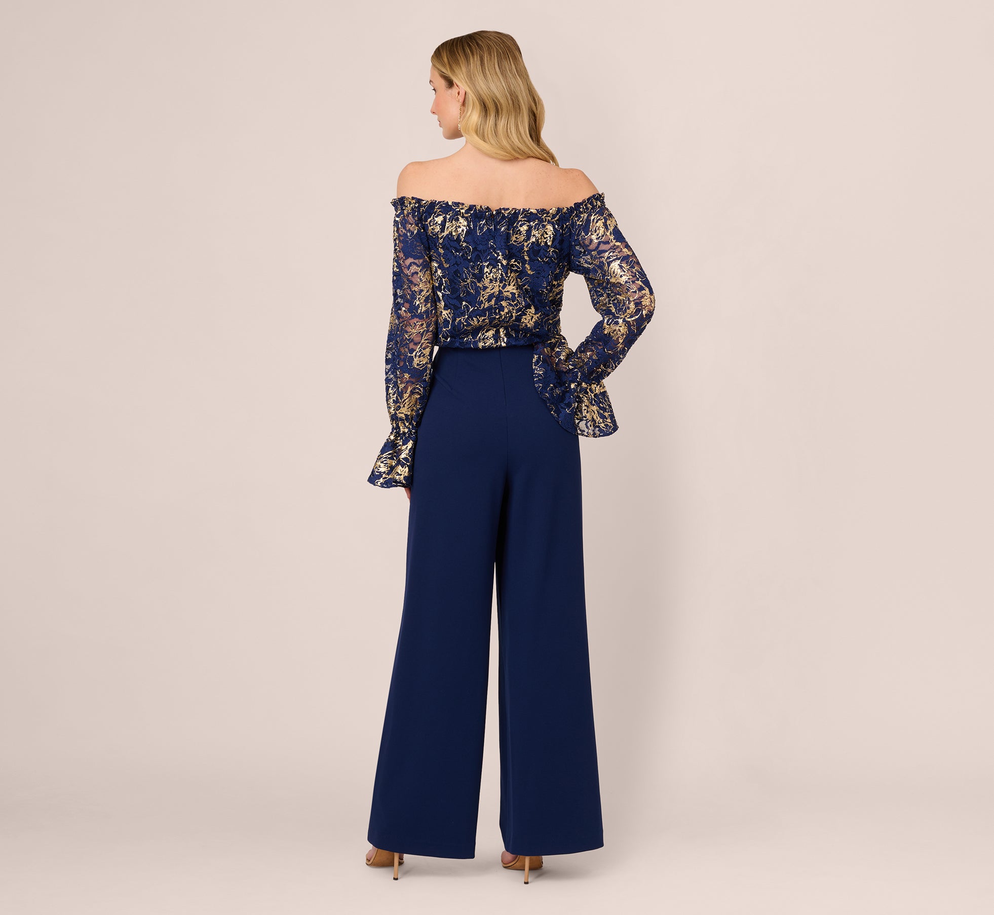 Lace And Crepe Jumpsuit In Navy Gold、mySite、solidvoid