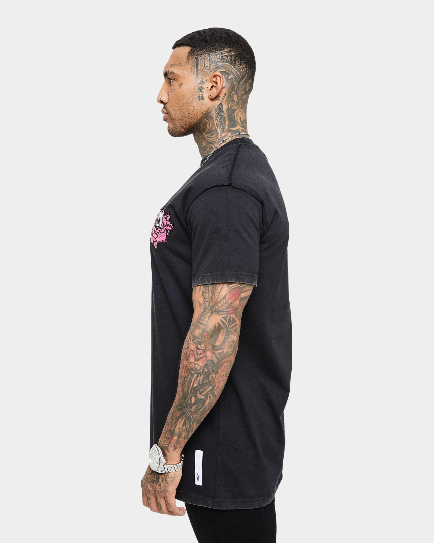 Saint Morta Skull Flower Lafayette T-Shirt Vintage Black、mySite、zt4zffjzw