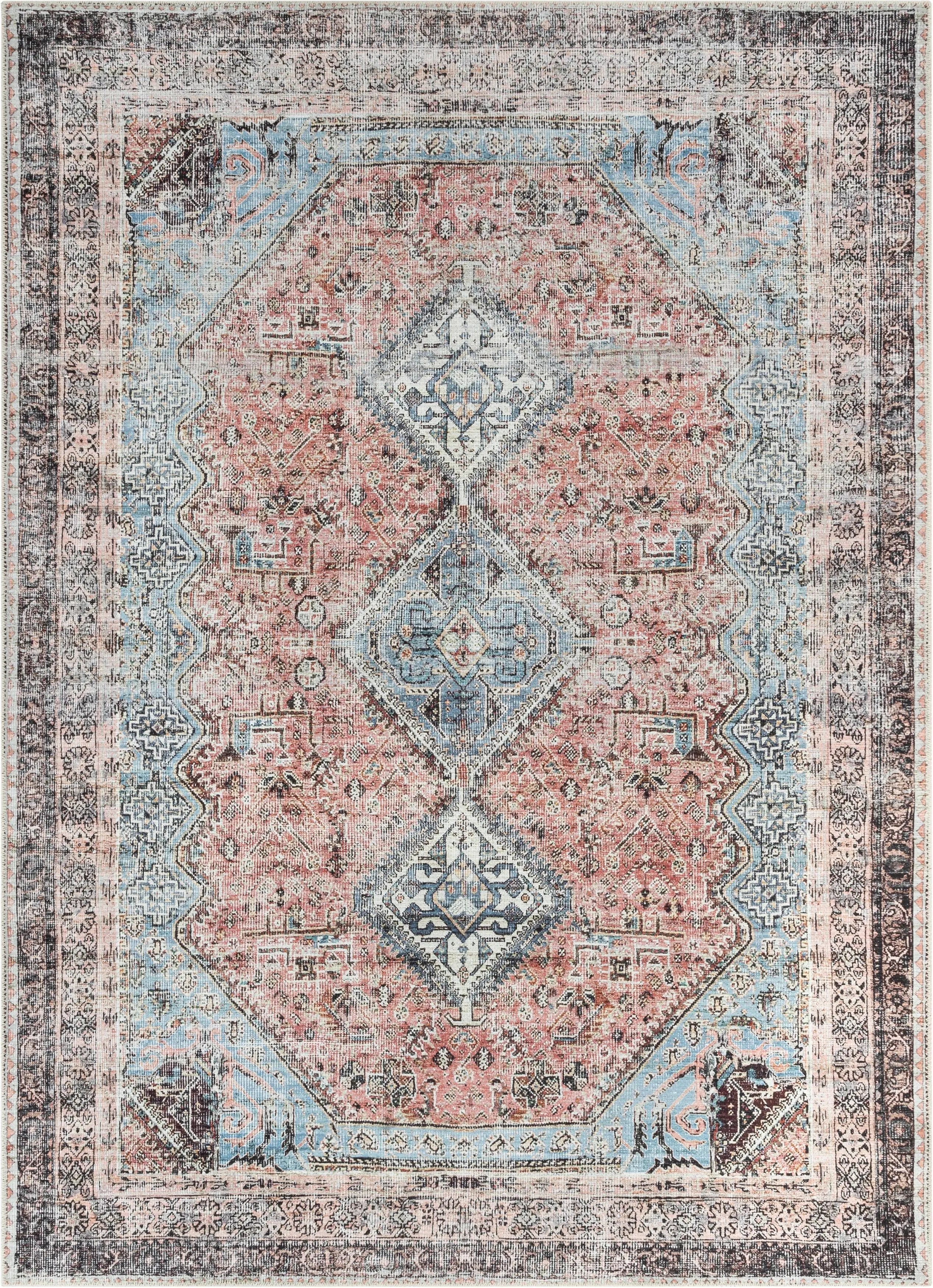 Menda Machine Washable Vintage Bohemian Meallion Oriental Light Blue Flat-Weave Distressed Rug、mySite、gigharbornorthrealestate