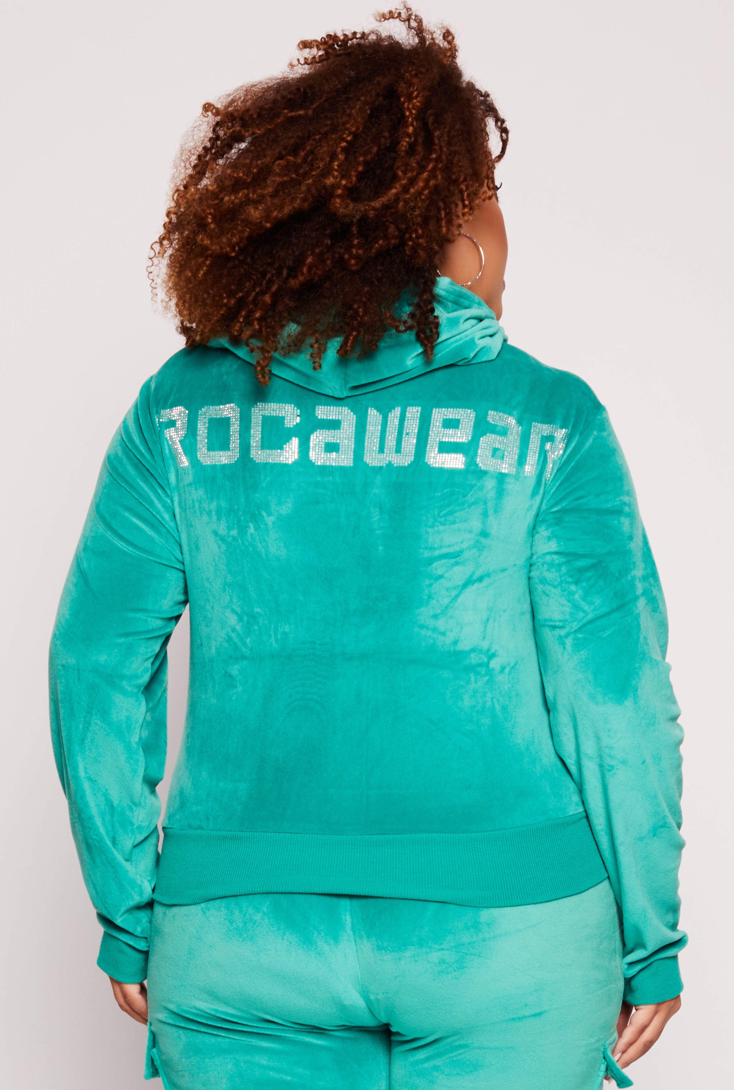 Plus Size Rocawear Rhinestone Velour Zip Front Hoodie、mySite、camillekostekn