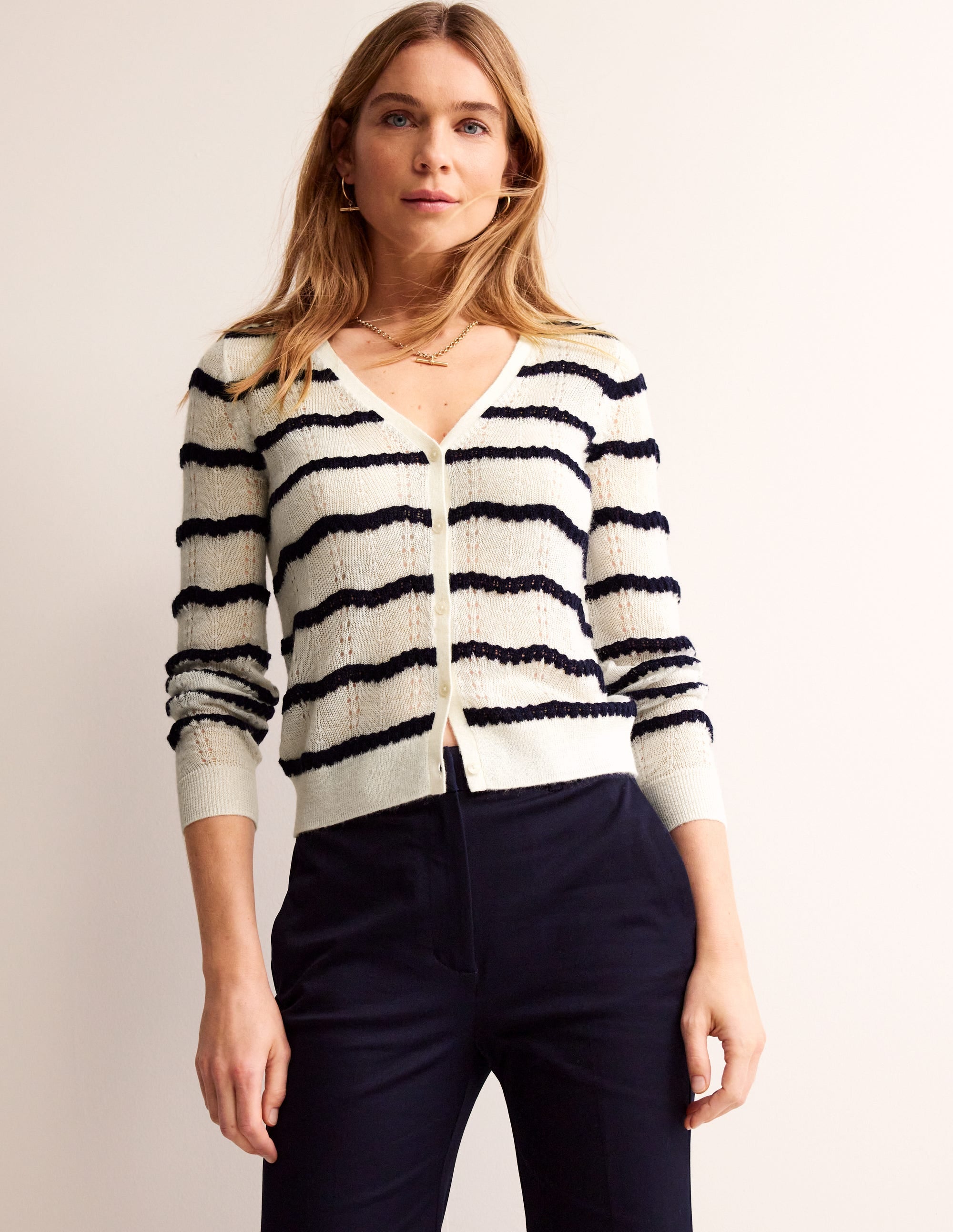  Fluffy Pointelle Cardigan-Ivory. Naval Academy Stripe、mySite、ashleygrahame