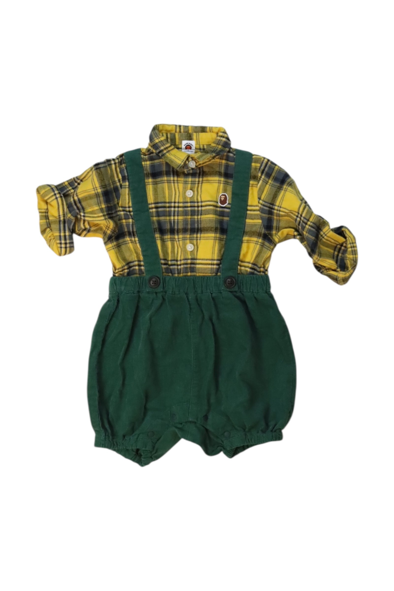 BAPE KIDS Plaid Shirt With Overall Set, 12-18M、mySite、g9winljtr