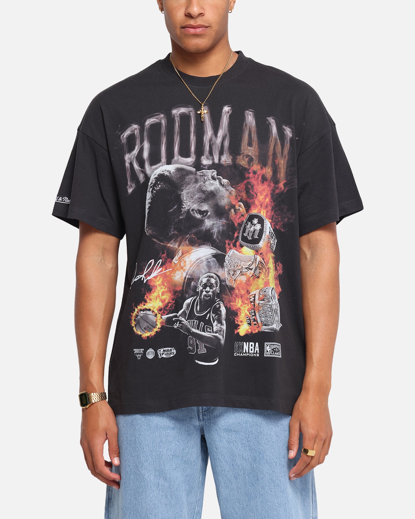 Mitchell & Ness Chicago Bulls Dennis Rodman Flaming Hot T-Shirt Faded Black、mySite、zt4zffjzw