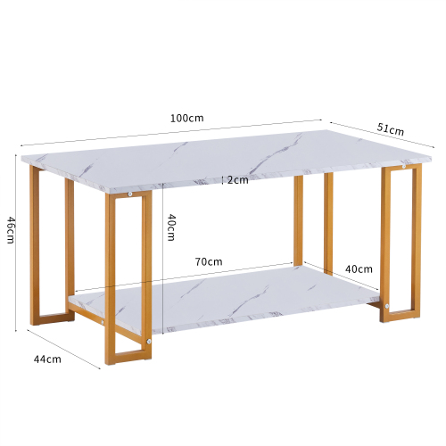 D&N Coffee Table, 2 Layers 1.5cm Thick Marble MDF Rectangle 39.37" L Tabletop Iron Coffee Table , Dining Room, Coffee Shop, Resterant, White Top, Black Leg、、casual