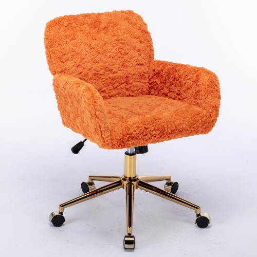 A&A Furniture Office Chair,Artificial rabbit hair Home Office Chair with Golden Metal Base,Adjustable Desk Chair Swivel Office Chair,Vanity Chair(Orange)、、casual