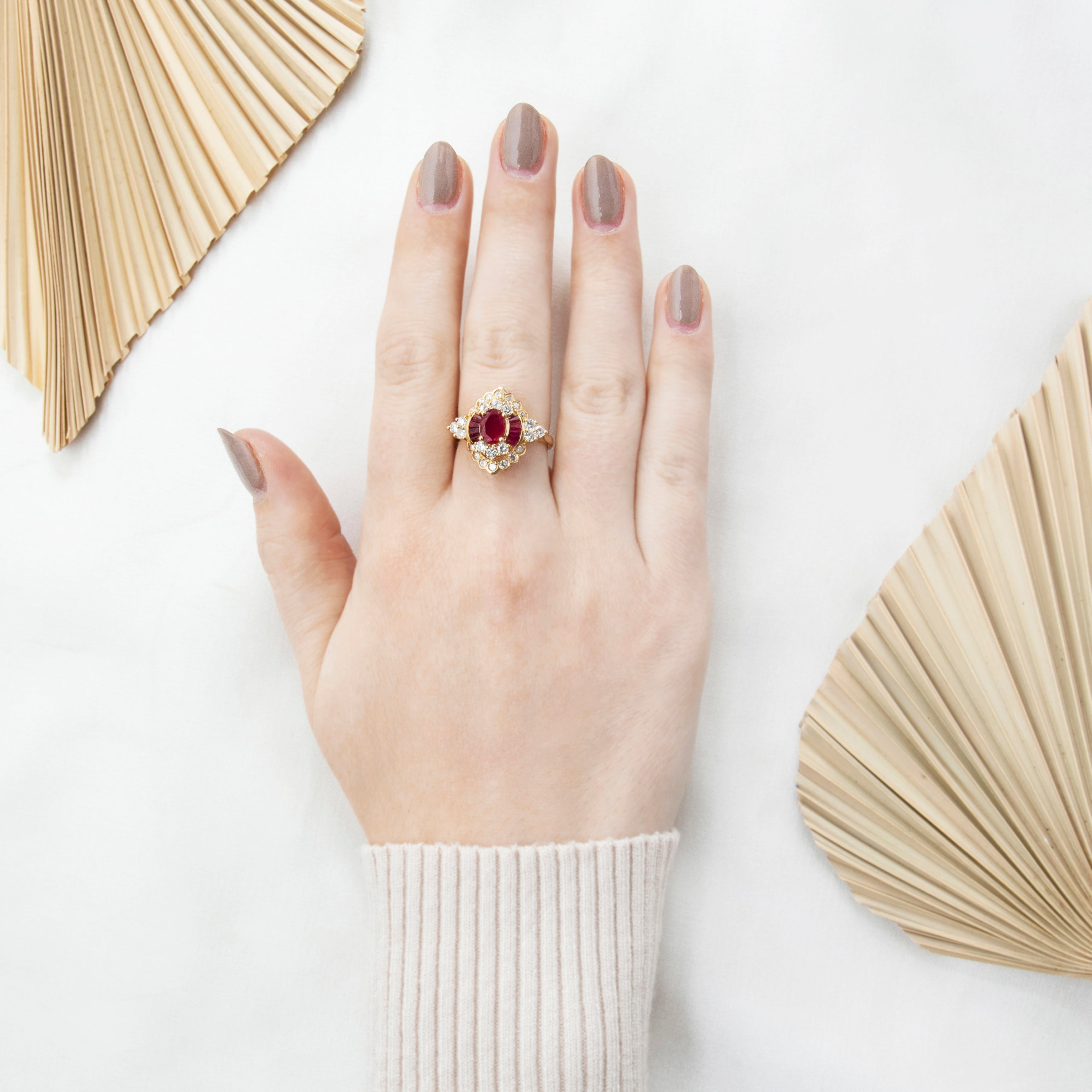 Vintage 14k Yellow Gold 1.7cttw Ruby .787cttw Diamond Ballerina Ring 8、mySite、hinf8tx79