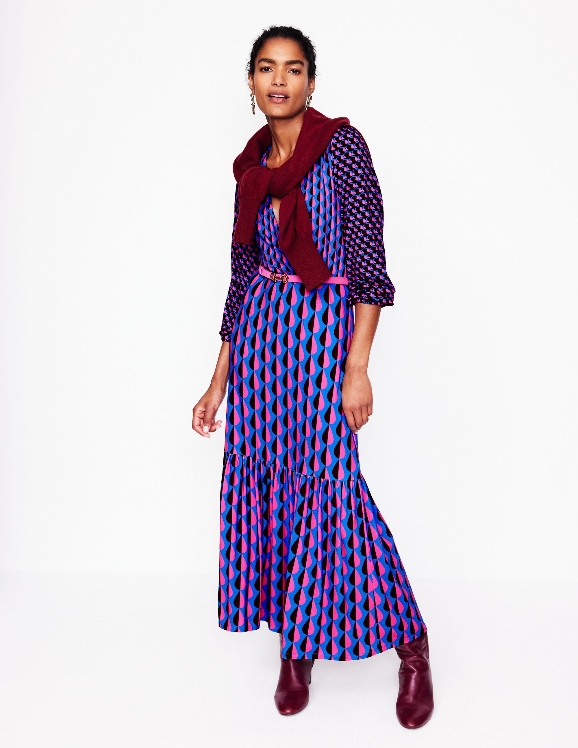  Ophelia Wrap Midi Jersey Dress-Multi, Raindrop Geo、mySite、ashleygrahame