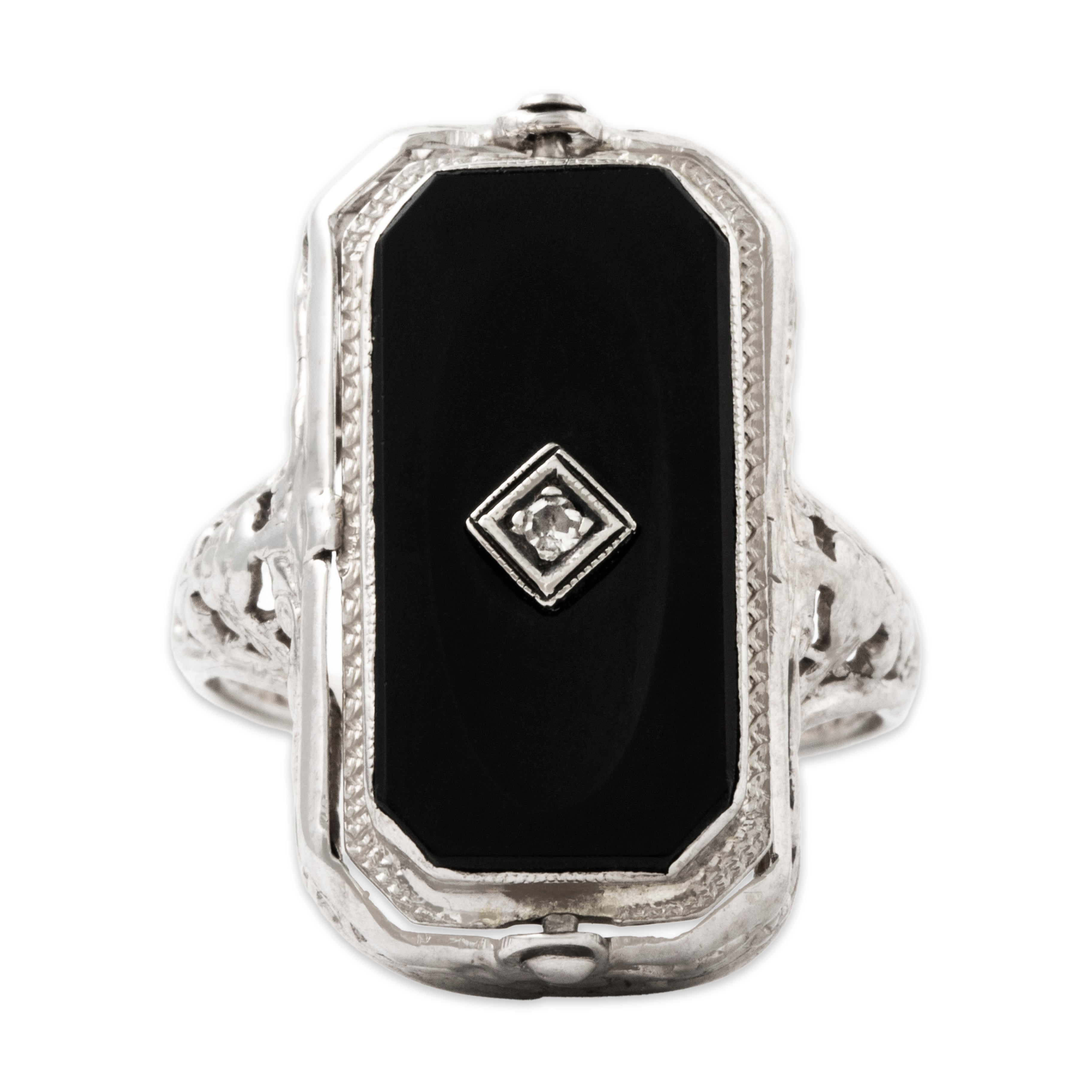 Antique 14k White Gold Diamond Onyx Shell Cameo Unusual Spinning Ring 6.25、mySite、hinf8tx79