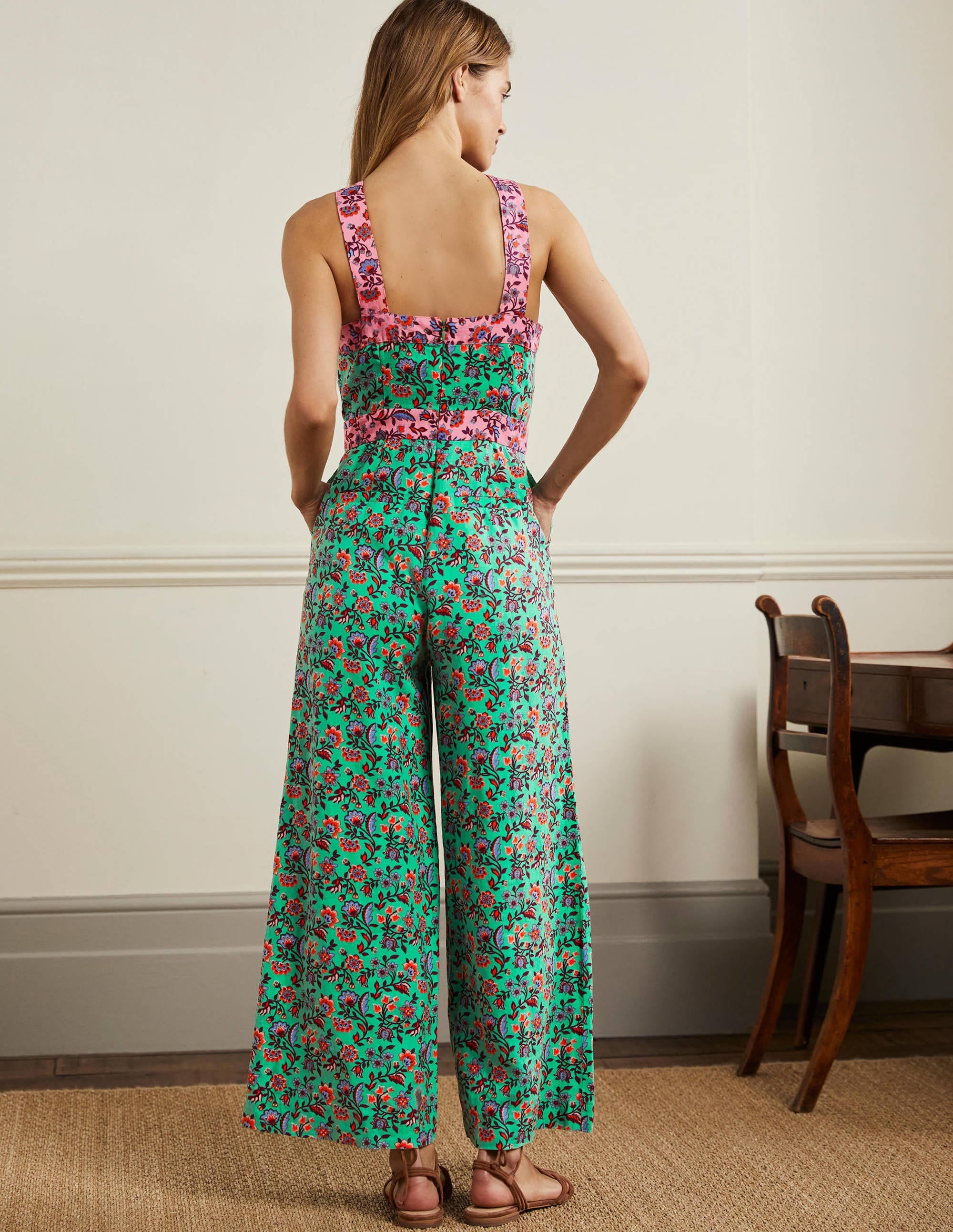  Cross Over Linen Jumpsuit-Green Lagoon, Oriental Meadow、mySite、ashleygrahame